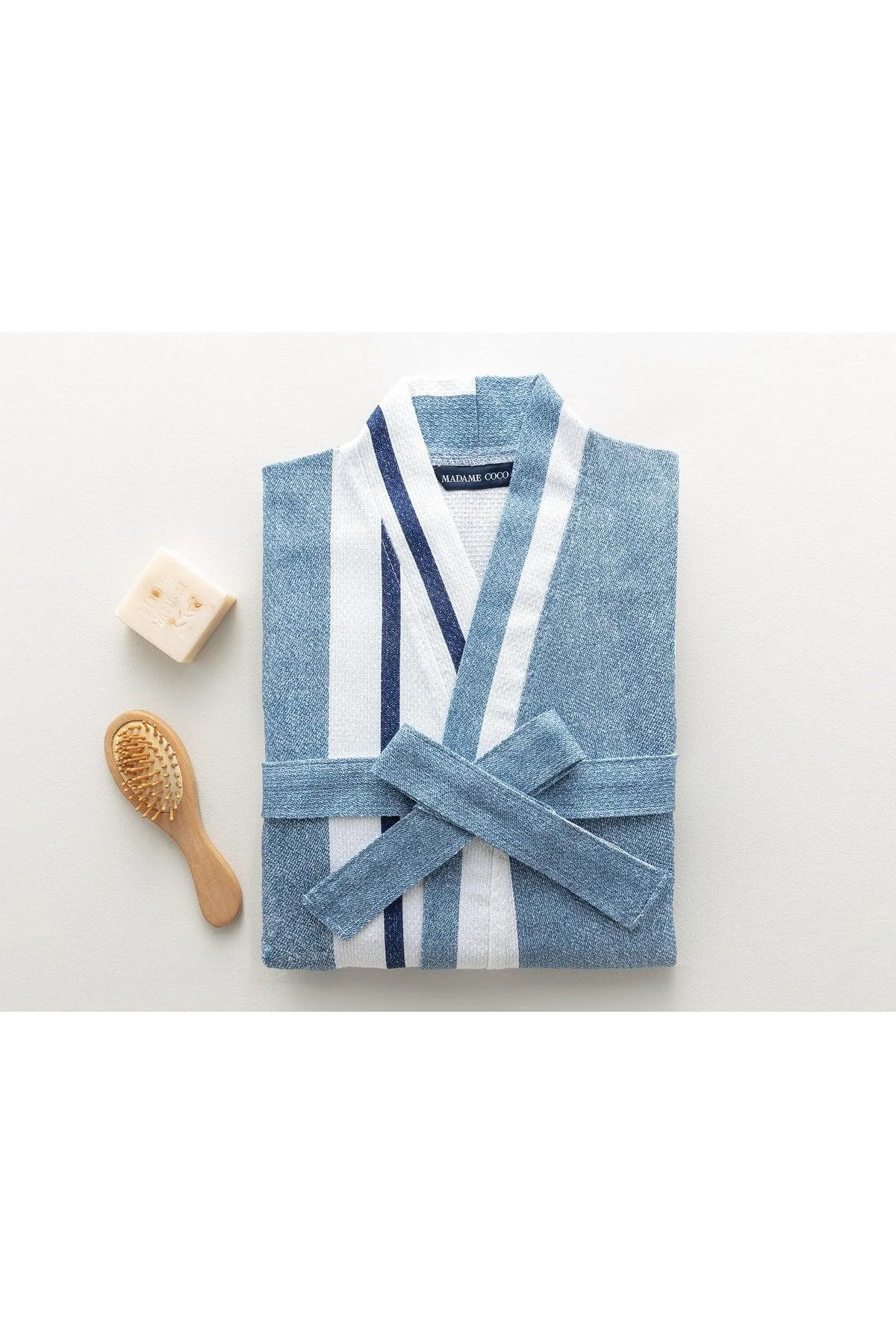 Men's Cotton Bathrobe in Blue/Navy - Lightweight & Absorbent