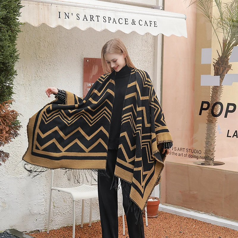 Herringbone Shawl Cape Scarf for Women