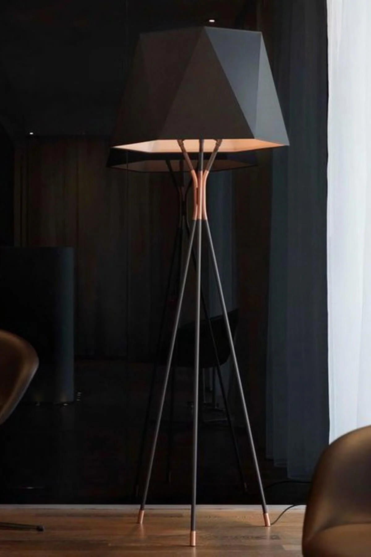 Hexagonal Gold Floor Lamp, 174cm High, Fabric Shade
