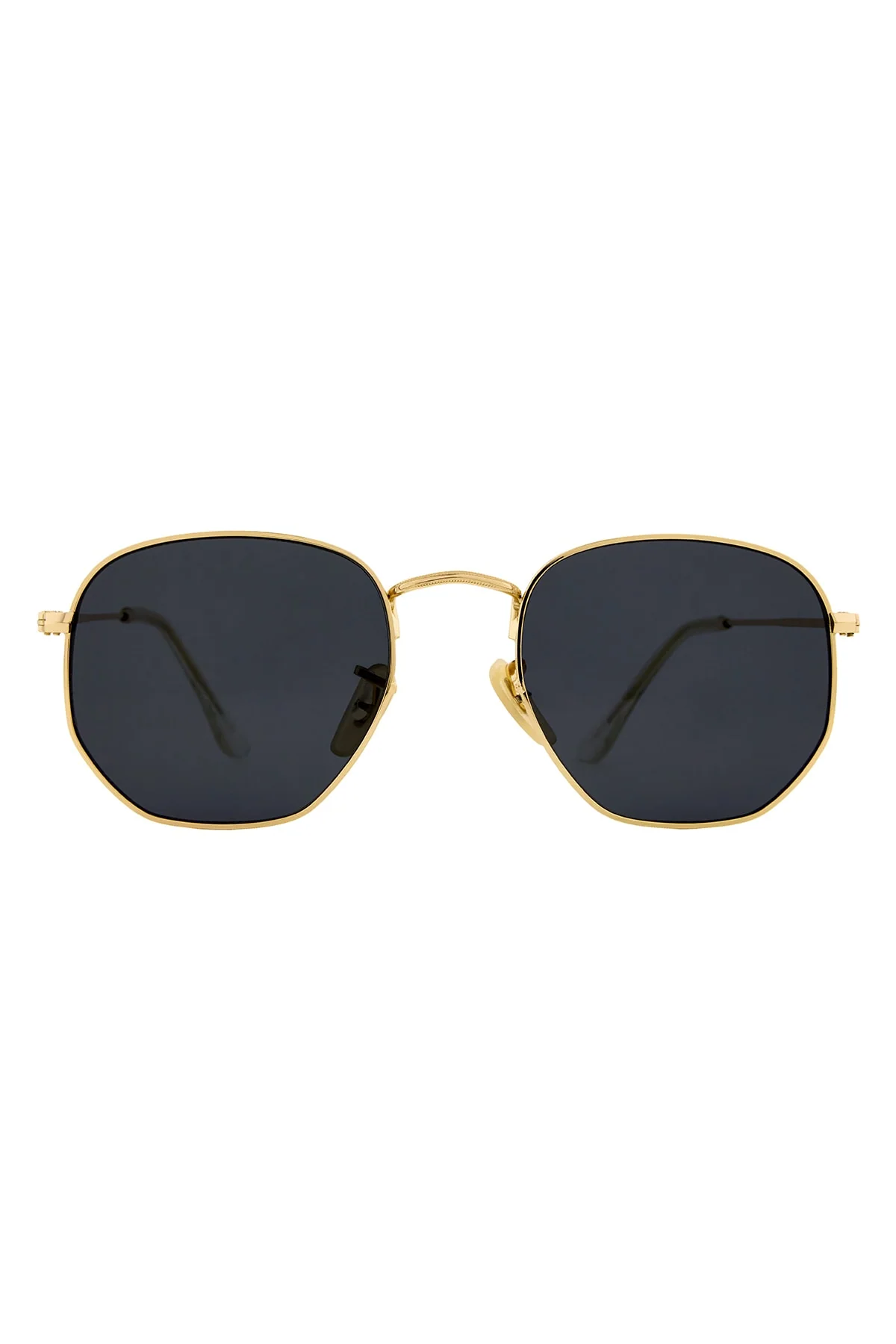 Hexagonal gold polarized sunglasses with metal frame and uv protection