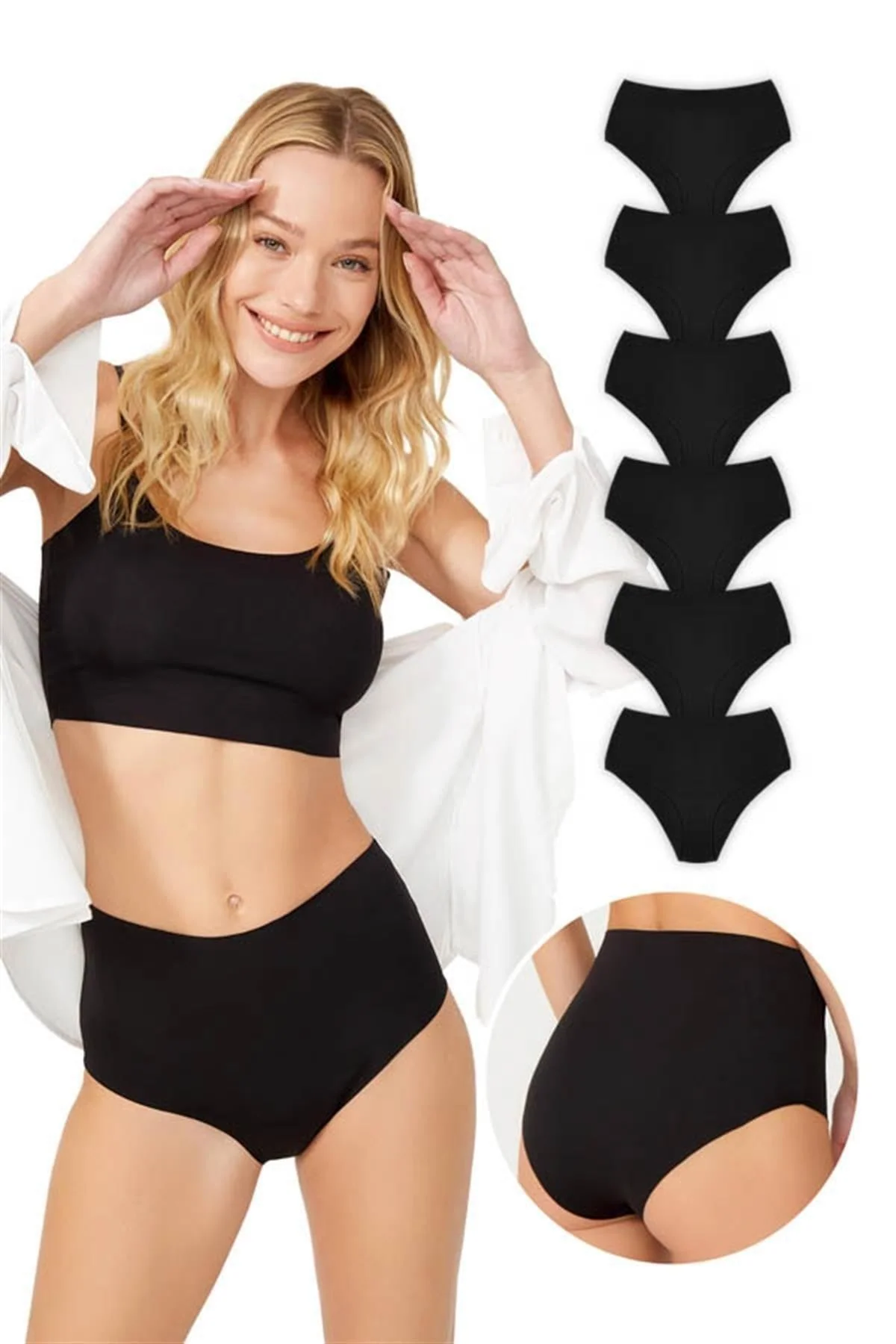 6-Pack High-Waisted Laser-Cut Briefs in Black
