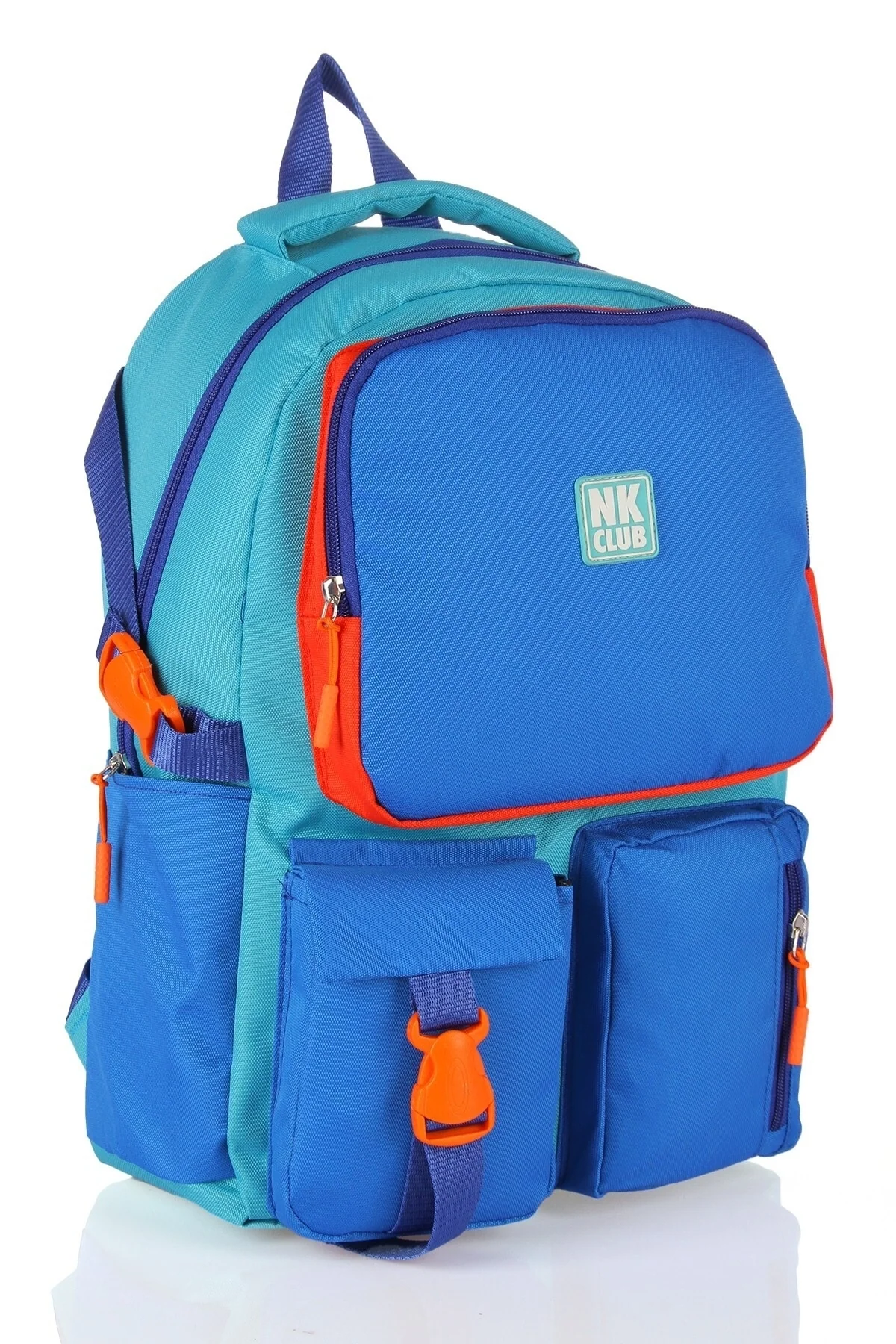 Primary school backpack, multi-compartment, blue, water-resistant fabric