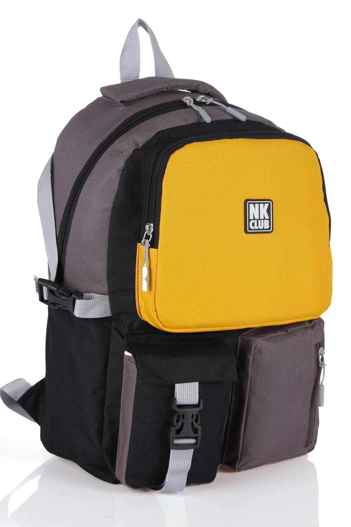 Primary school backpack, multi-compartment, mustard, water-resistant fabric