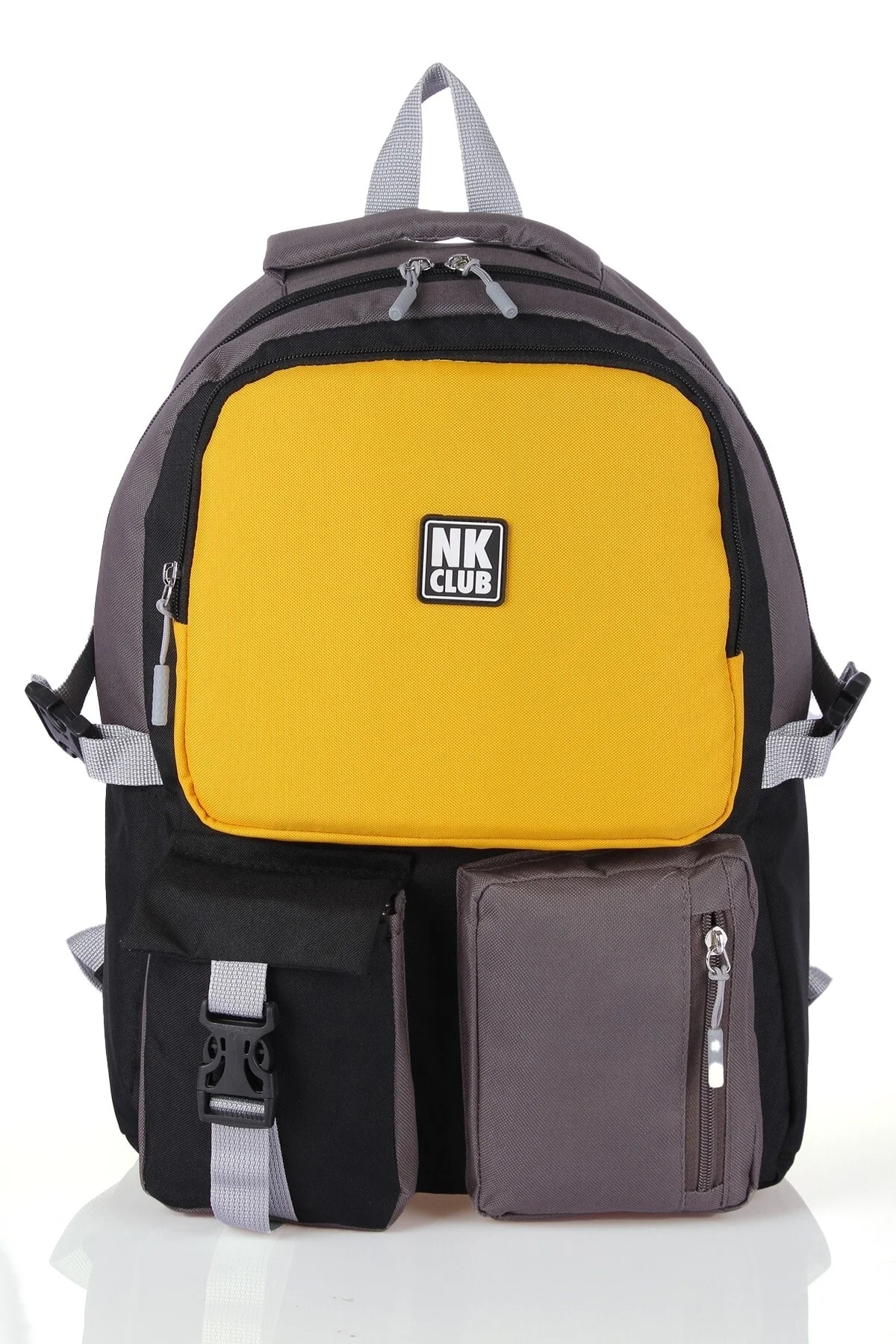 Primary school backpack, multi-compartment, mustard, water-resistant fabric