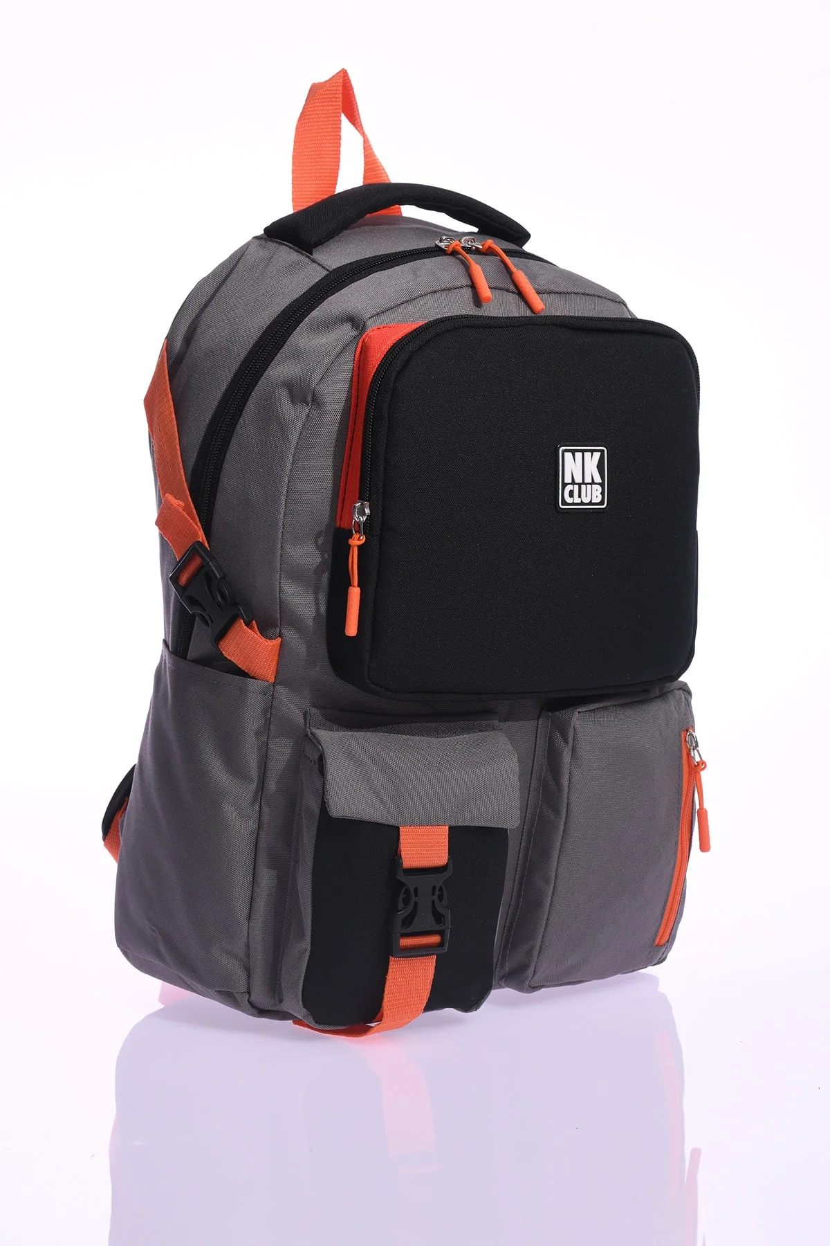 Black multi-compartment primary school backpack with orthopedic back support