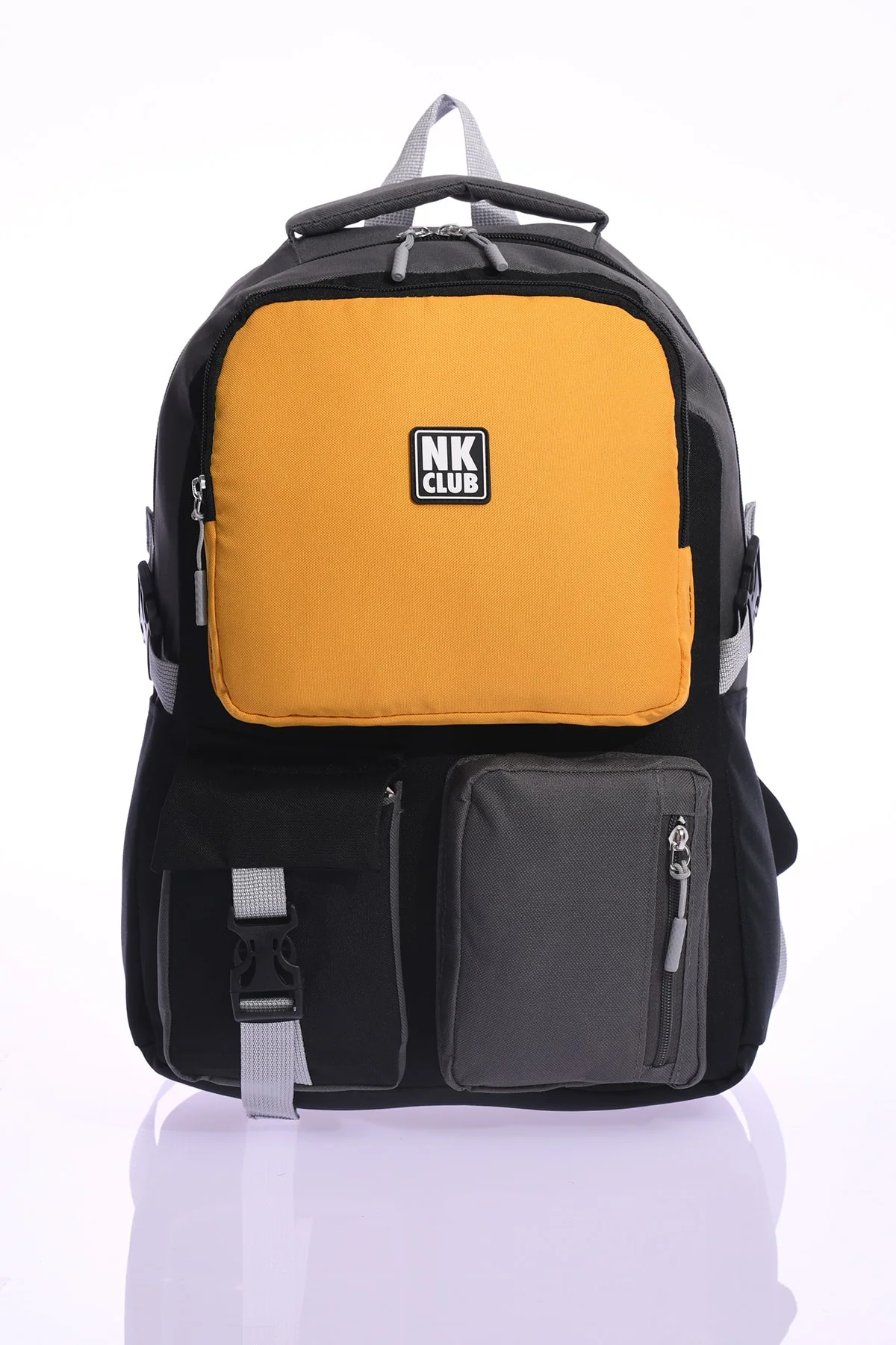 Mustard multi-compartment primary school backpack with orthopedic support