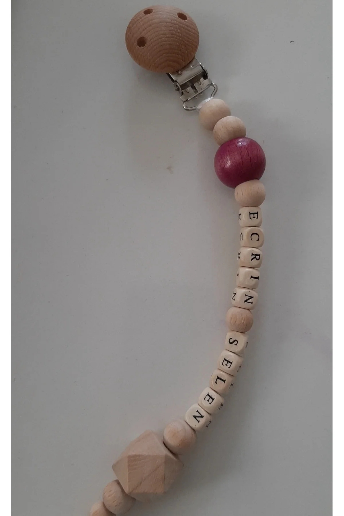 Personalized Baby Pacifier Clip with Wooden Bead - Adjustable Hanger for Comfort and Safety