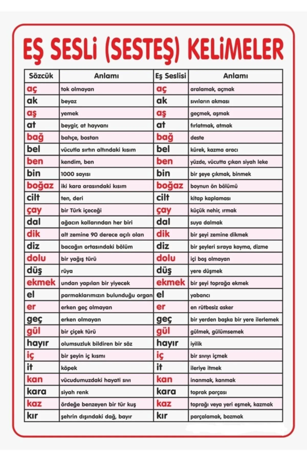 Classroom Homophones Wall Chart, Erasable and Writeable