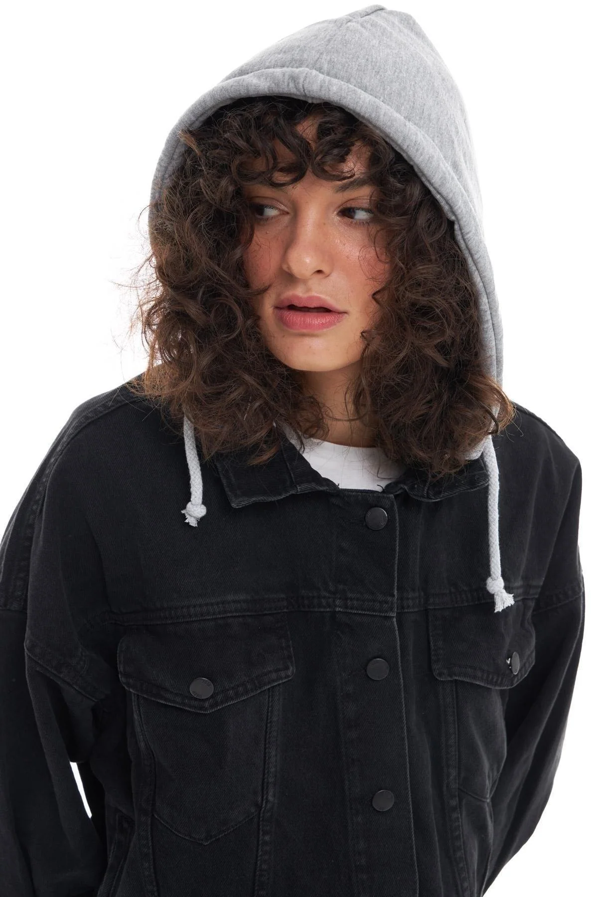 Hooded Oversize Denim Jacket in Anthracite