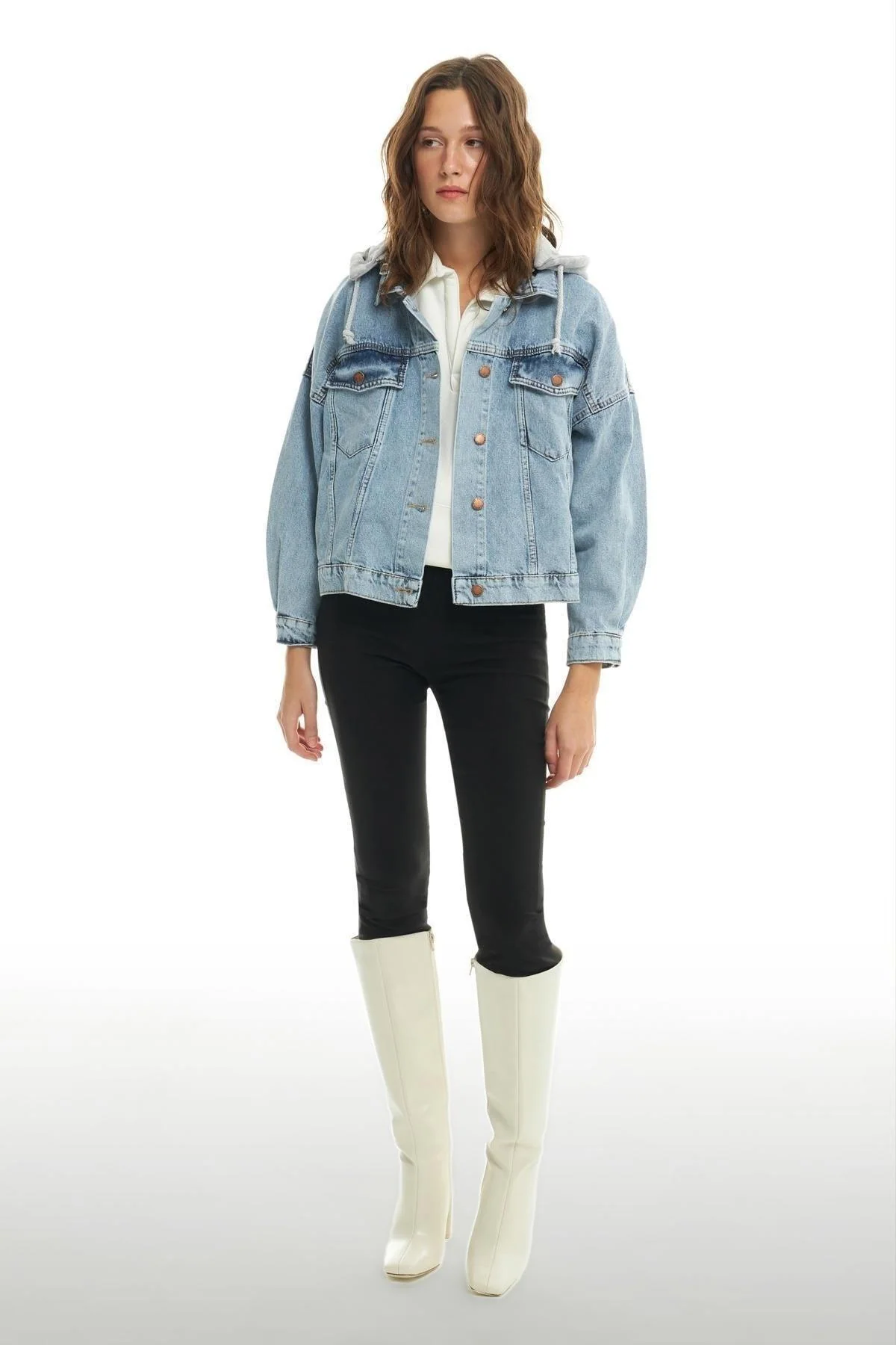 Hooded Oversize Denim Jacket in Blue