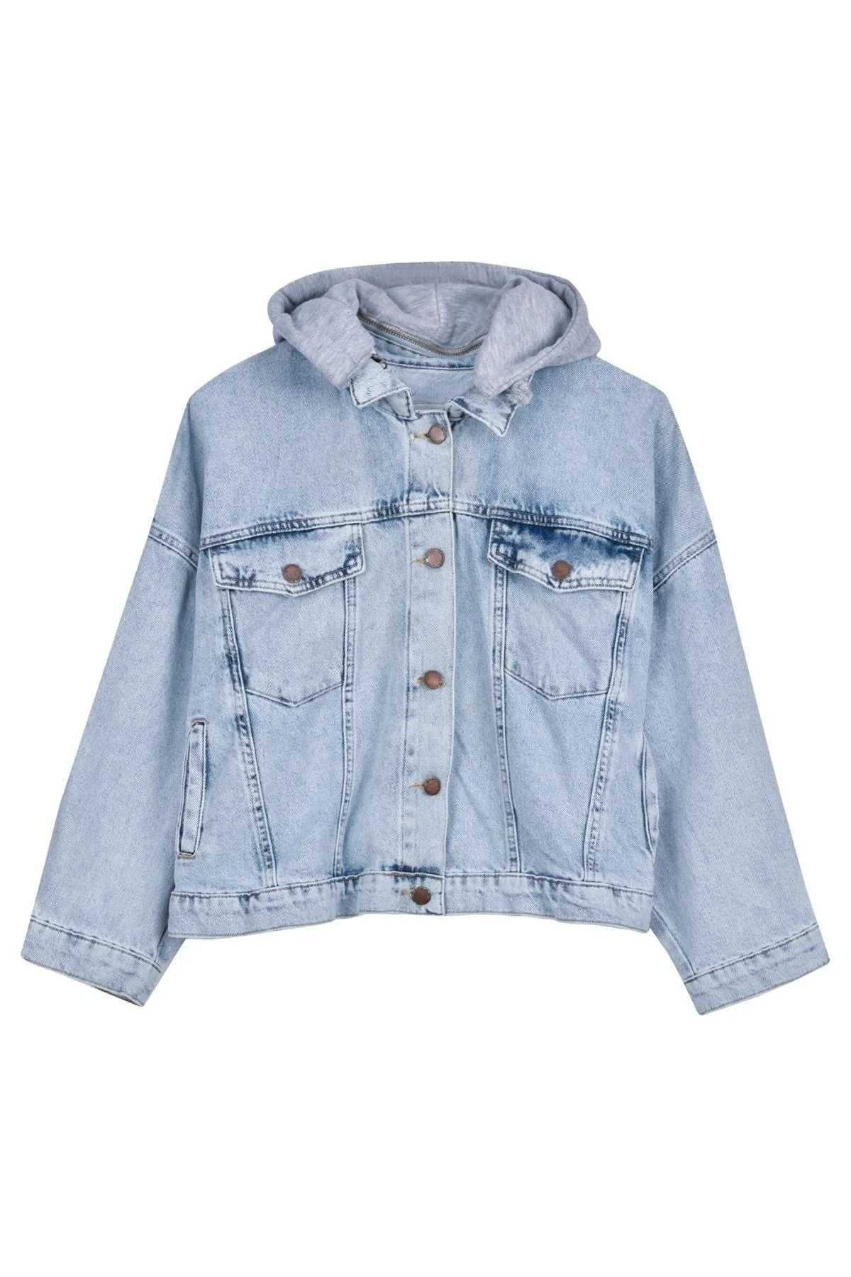 Hooded Oversize Denim Jacket in Ice Blue