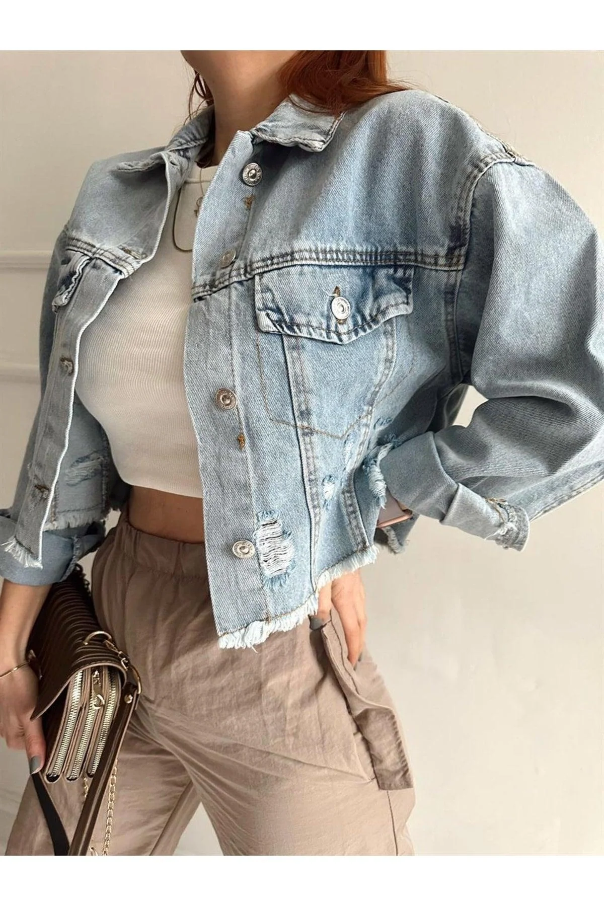Light blue laser-cut denim jacket in soft cotton