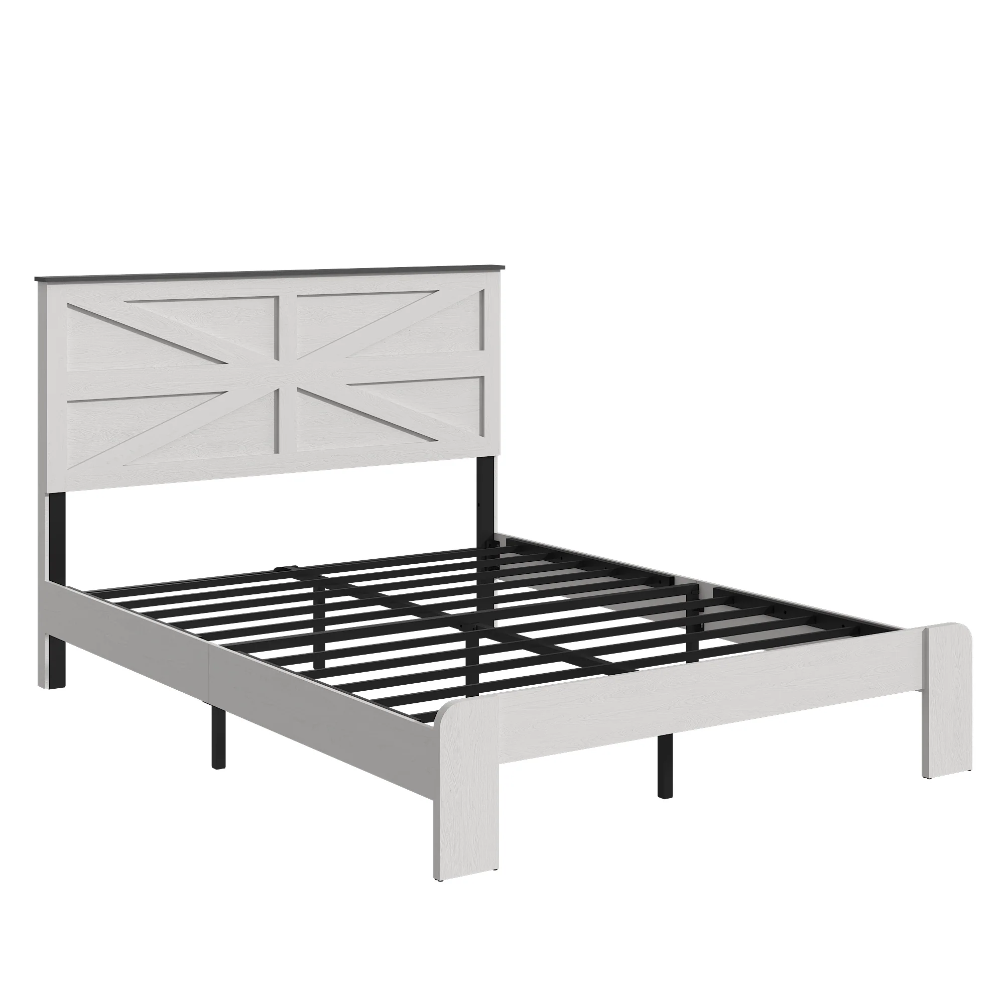 Industrial Wood Platform Bed Frame with Storage, White