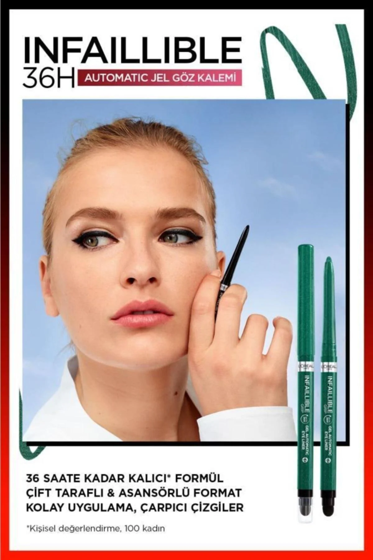 Long-wearing gel eyeliner in emerald green for precise lines