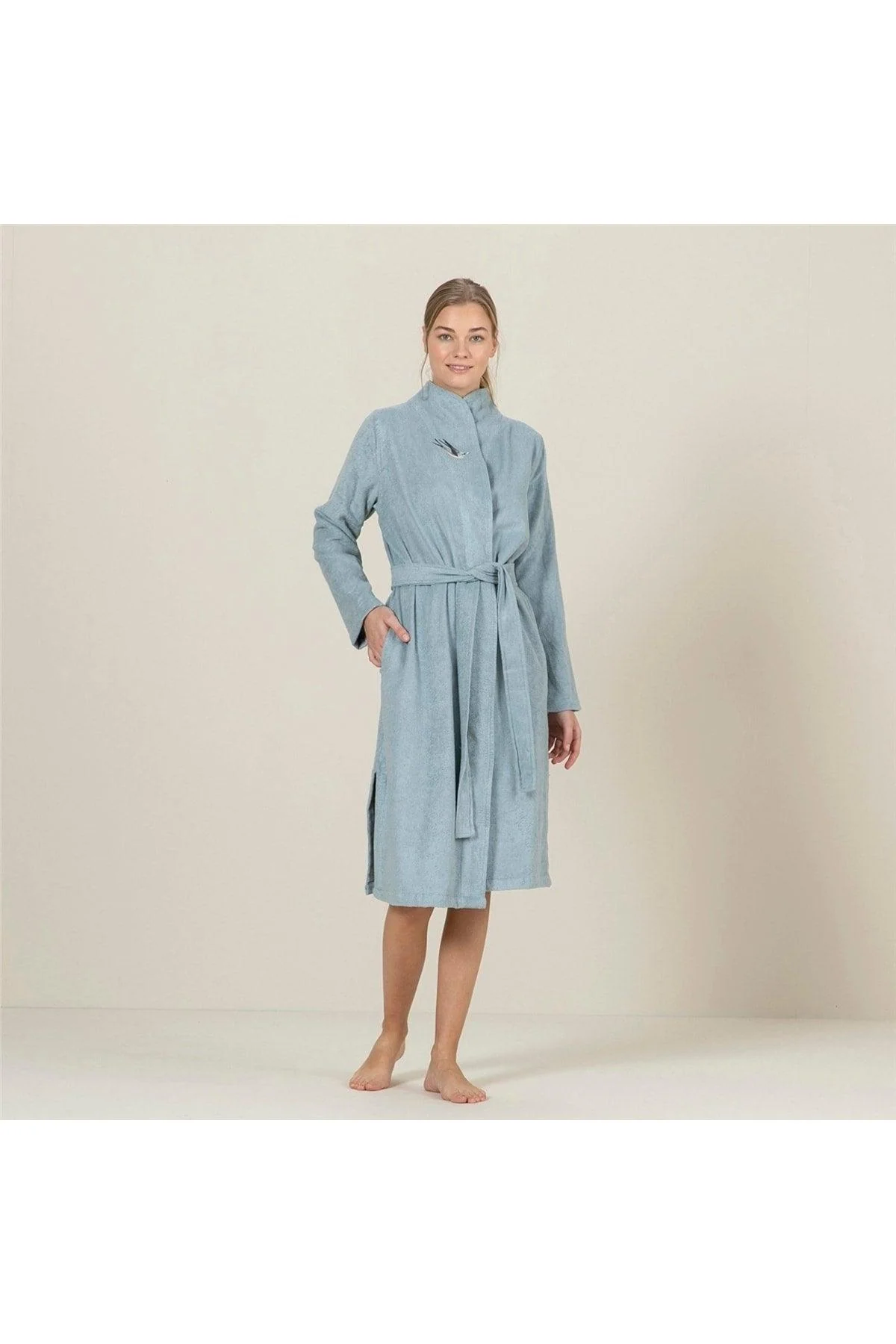Women's Aqua Bathrobe – Soft Cotton Terry, Relaxed Fit, One Size