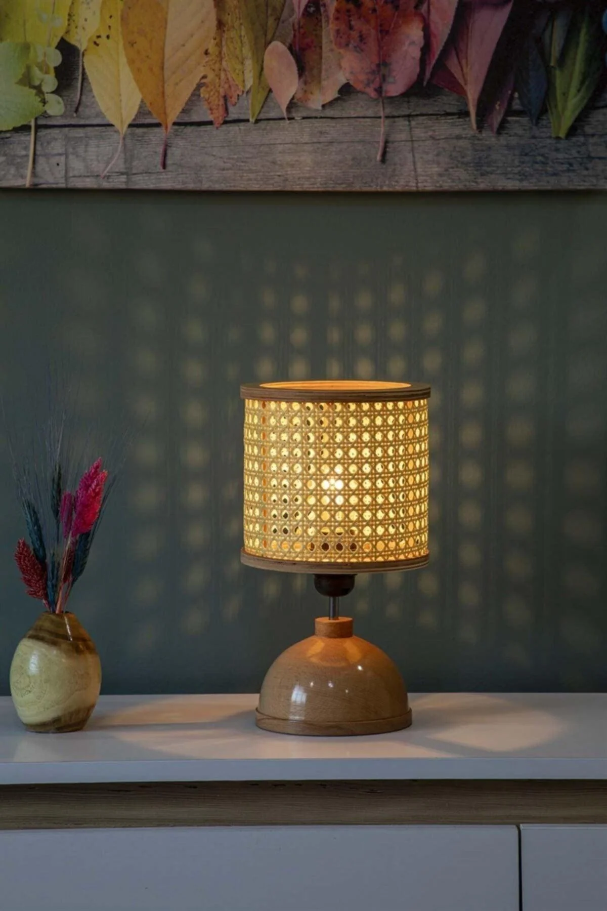 Handcrafted wooden lampshade with cord switch for desks and nightstands