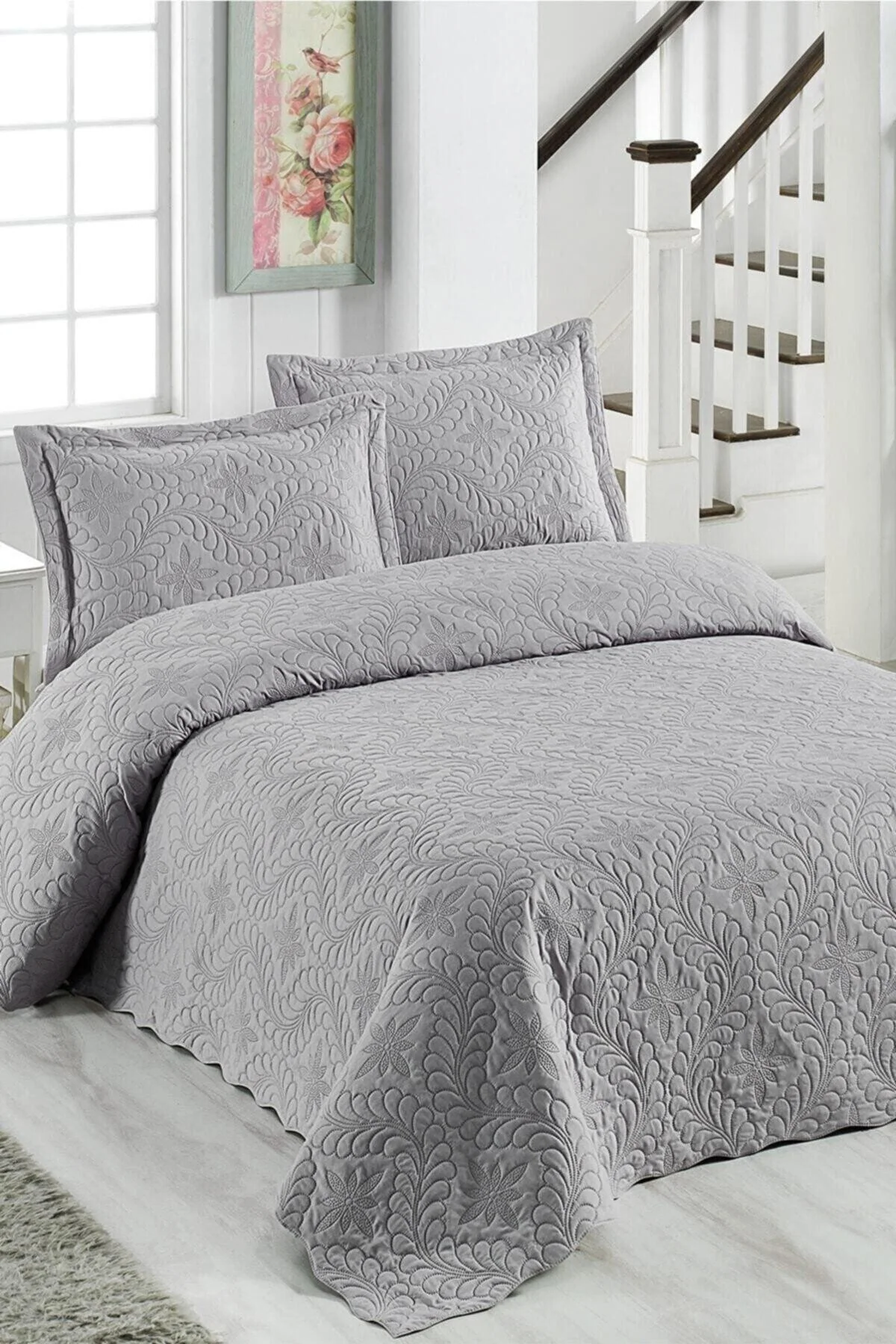 Ivy gray double microfiber quilted bedspread