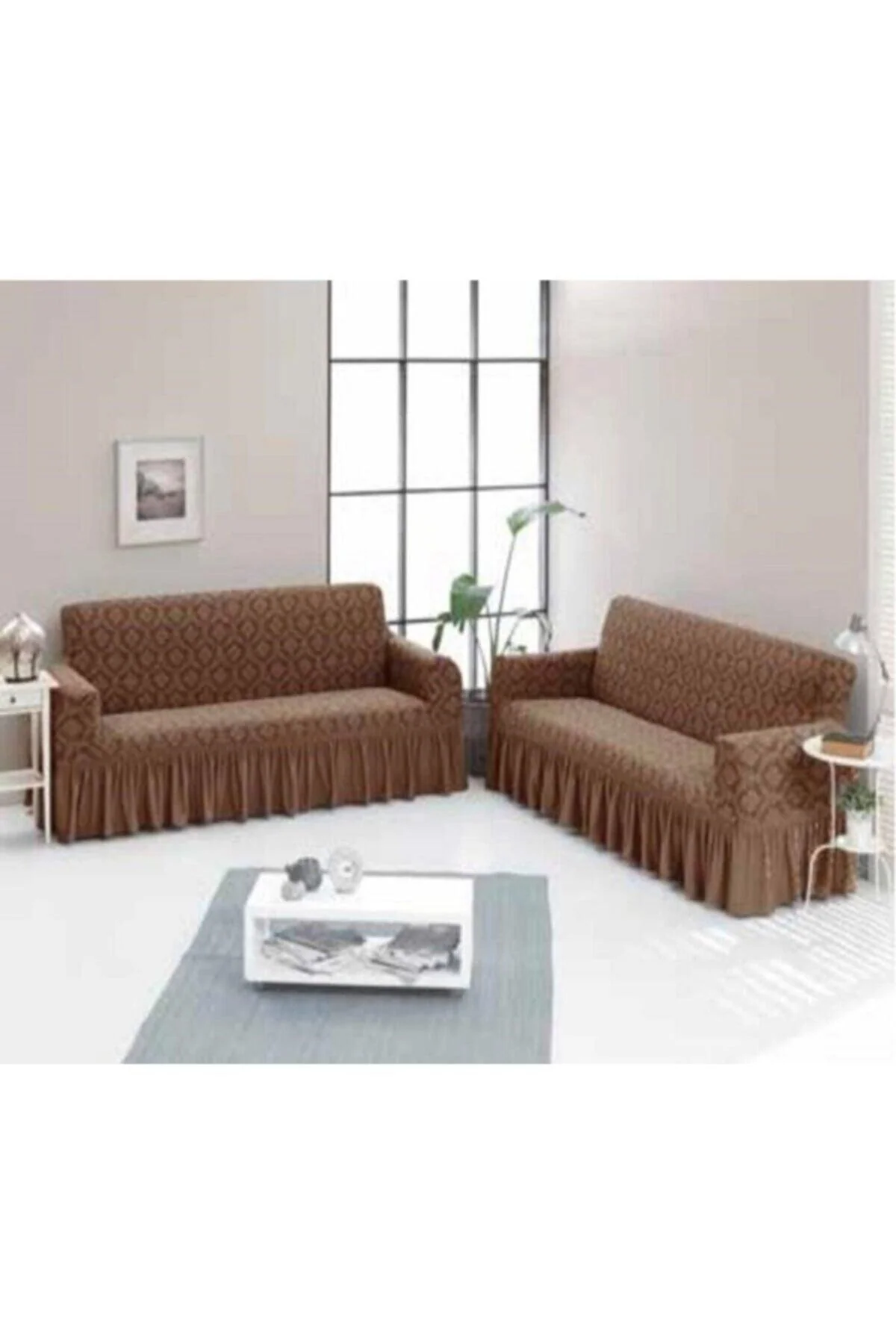 Stretch jacquard sofa cover set for 3-seater in soft cotton blend