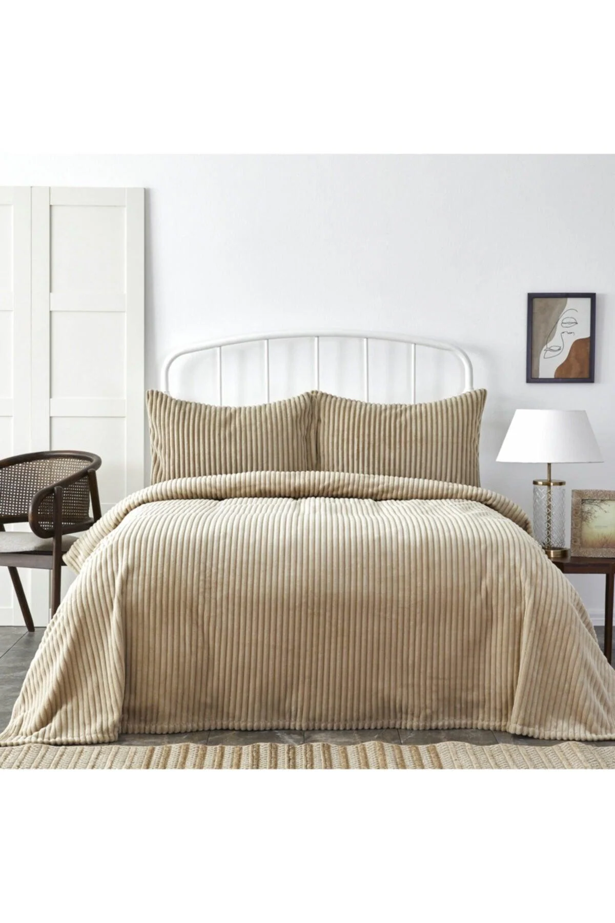 Beige Single Bedspread Set – 100% Polyester Mattress Cover and Pillowcase