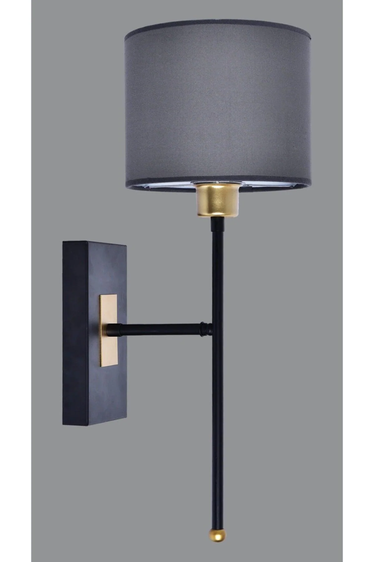 Gray E27 Wall Sconce with Black Fabric Shade, 20 x 40 cm