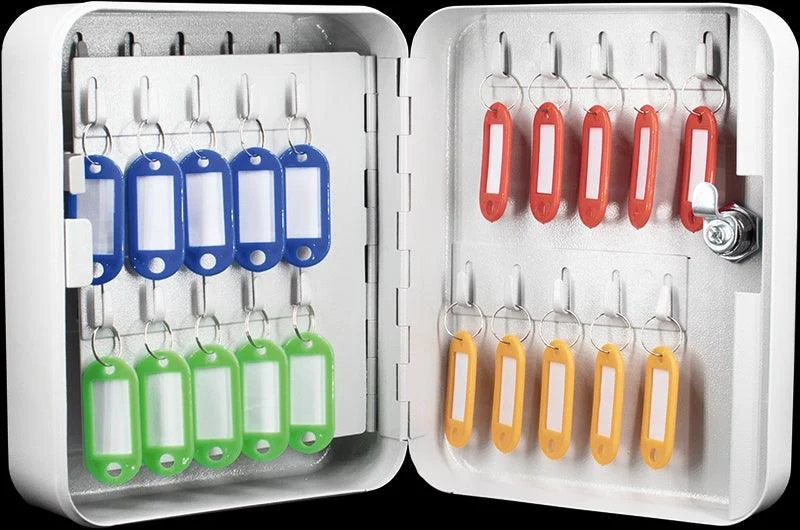 Key box with 40 numbered hooks and door stop