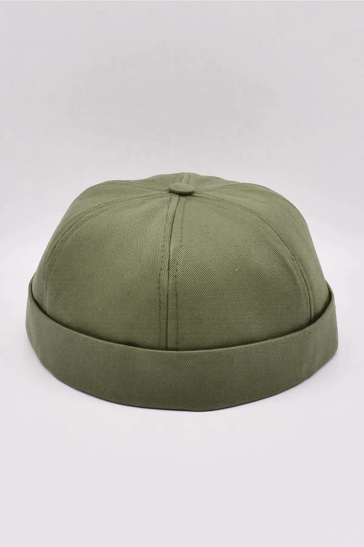 Khaki cotton docker cap with adjustable velvet band