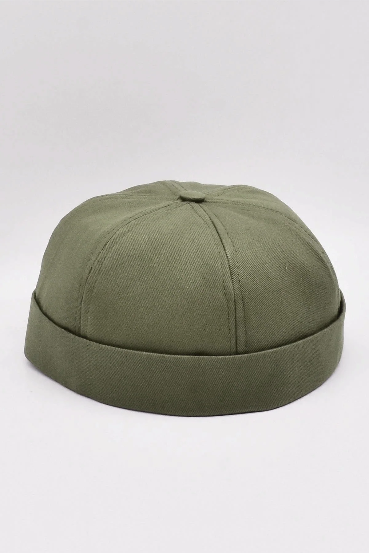 Khaki cotton docker cap with adjustable velvet band