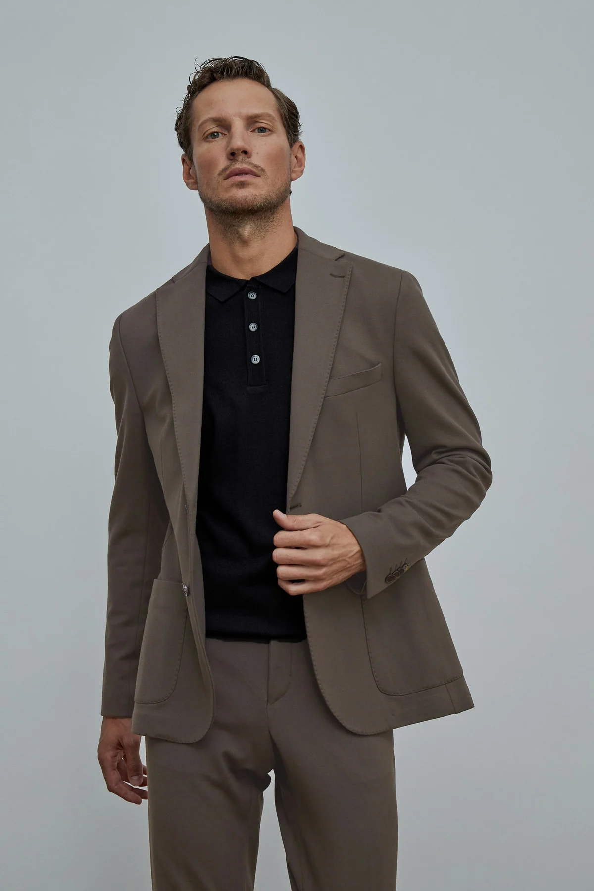 Khaki viscose and polyamide chino suit