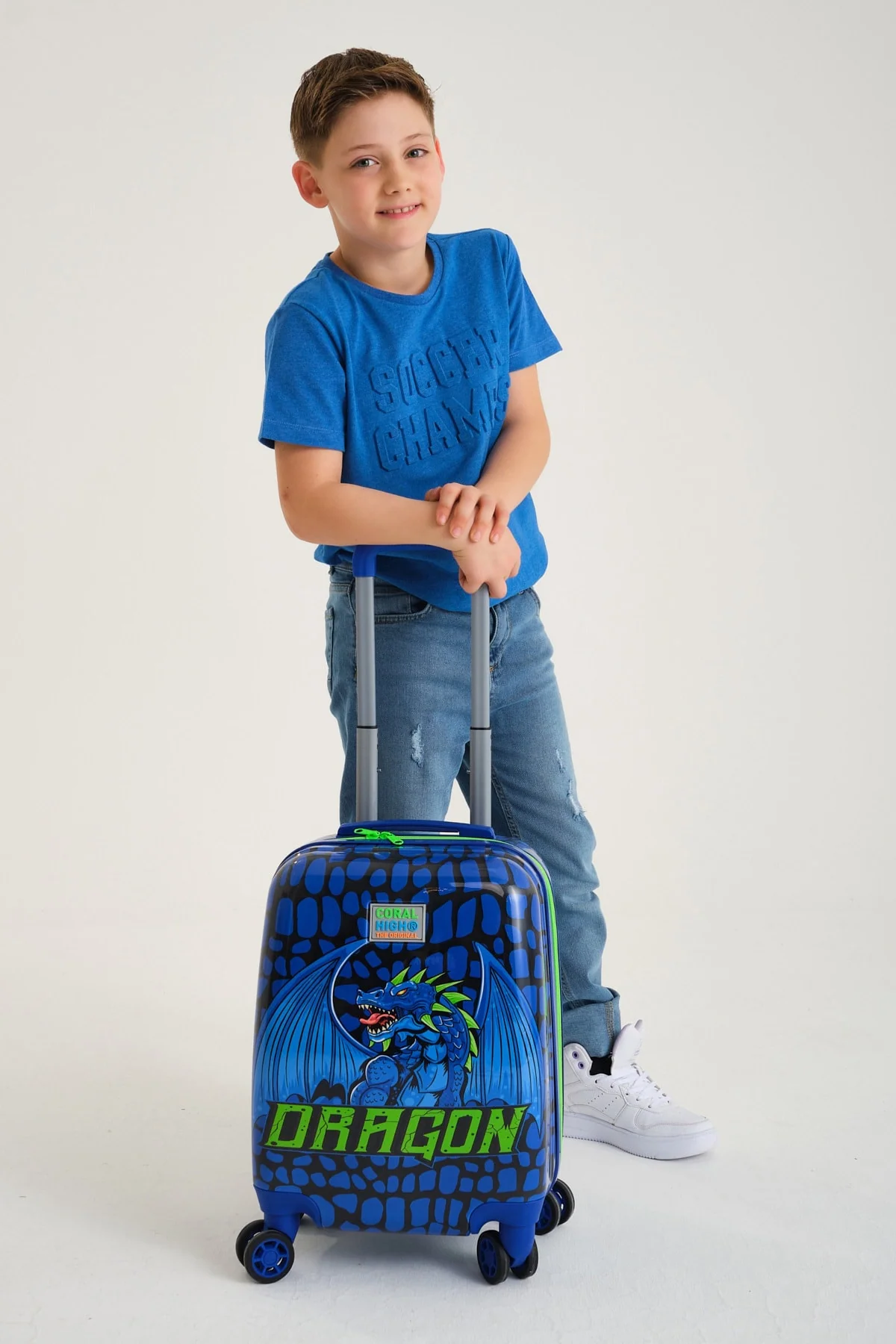 Kids black dragon patterned rolling suitcase 18 inches