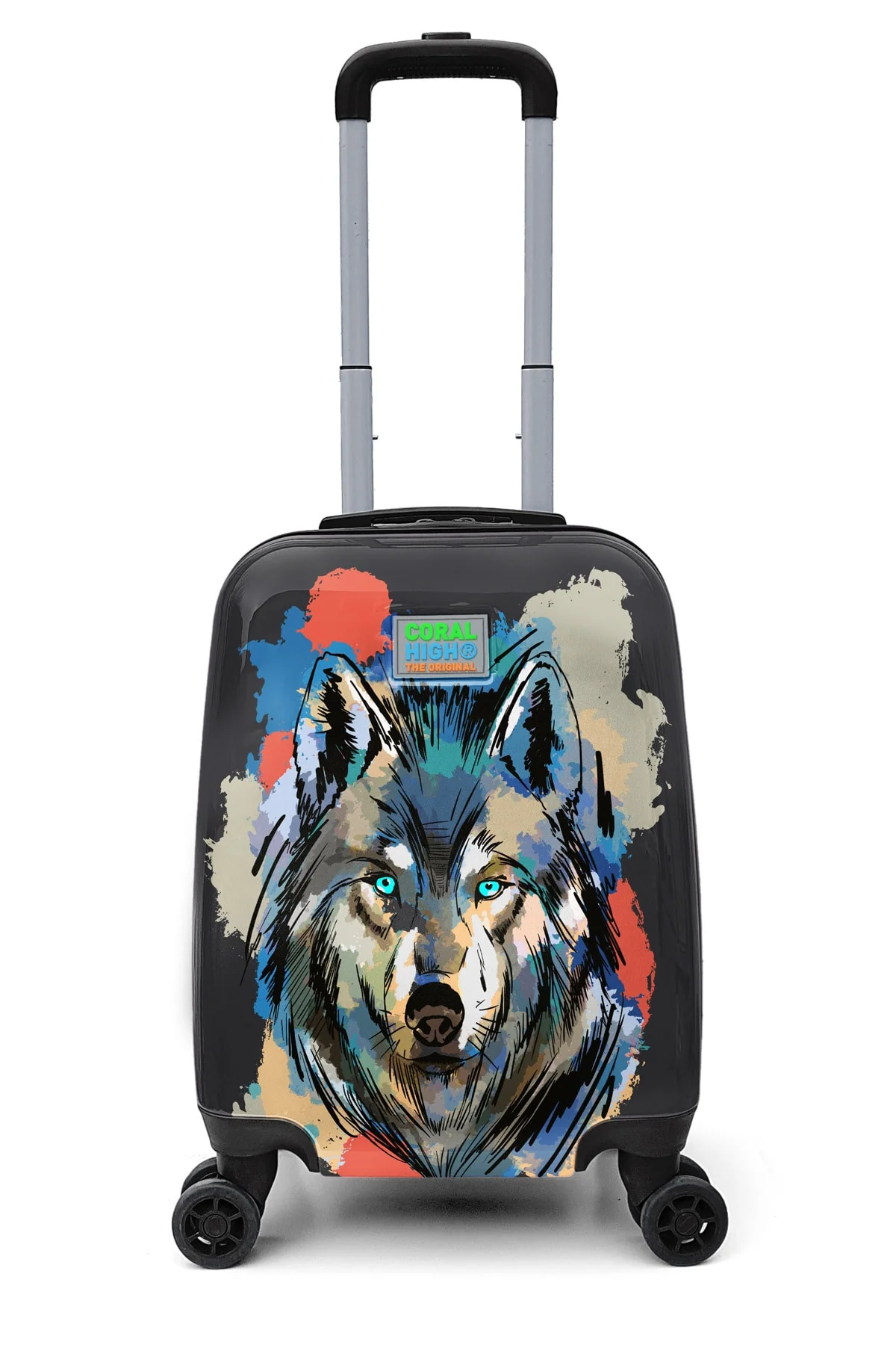 Children's suitcase with gray and black wolf pattern