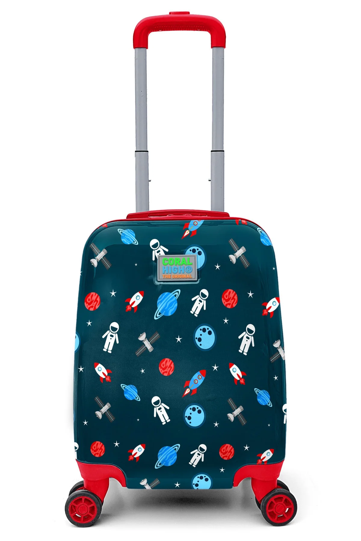Children's suitcase with indigo and red space pattern