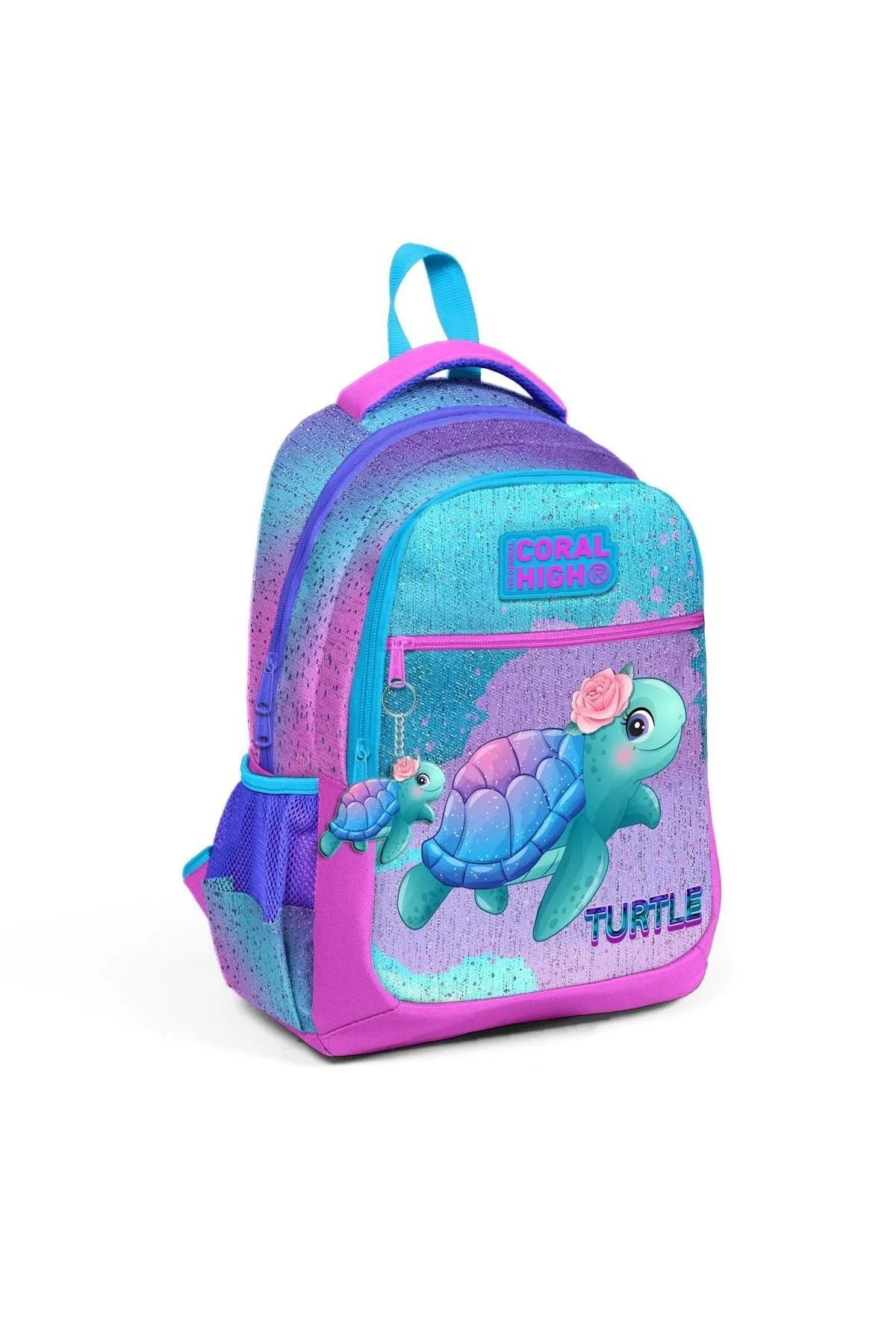 Kids tortoise-patterned three-compartment school backpack