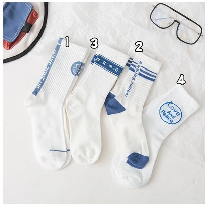 Kids' Long Striped Socks - Blue & White