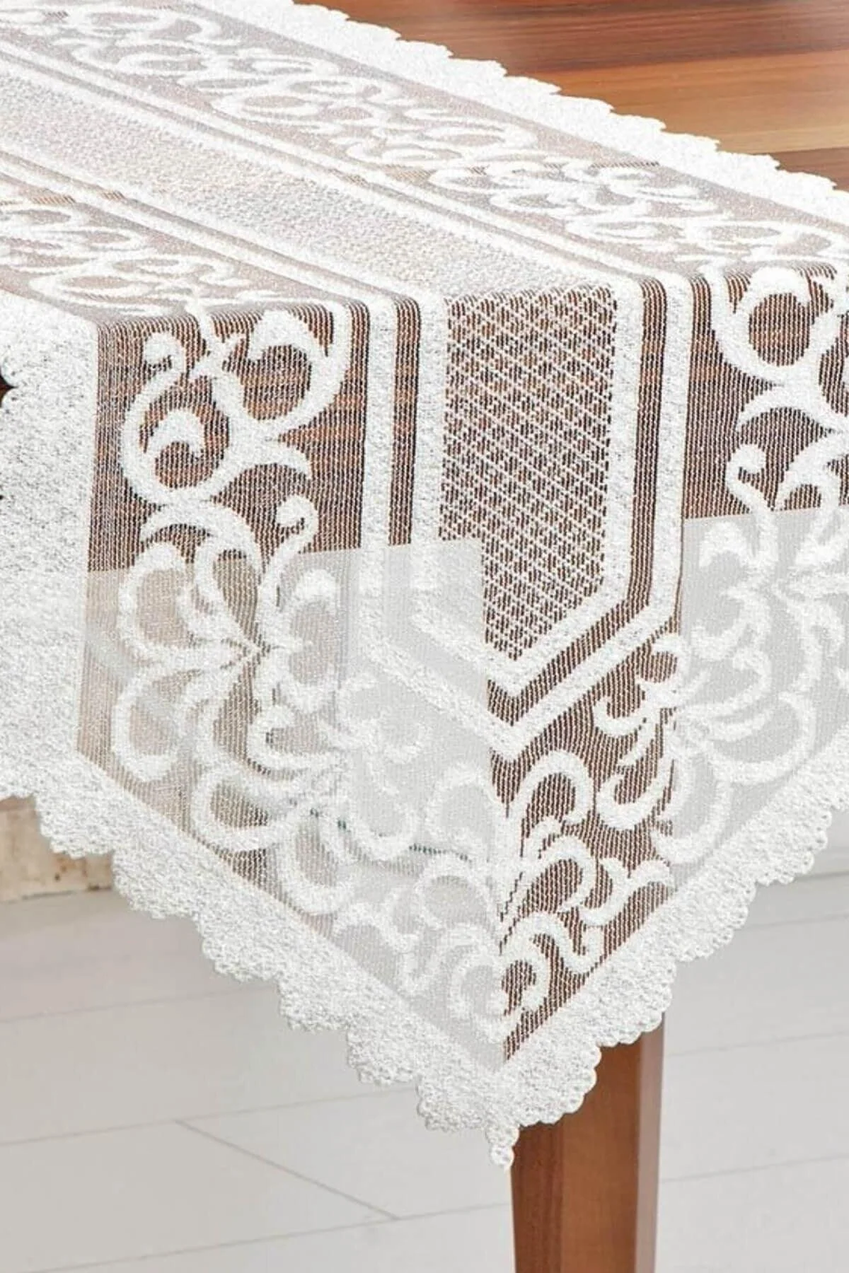 Cream Knitted Pattern Table Runner 40 x 145 cm
