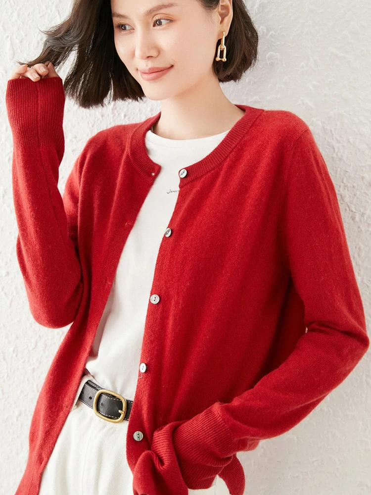 Knitted Pure Wool Round Neck Plain Sweater