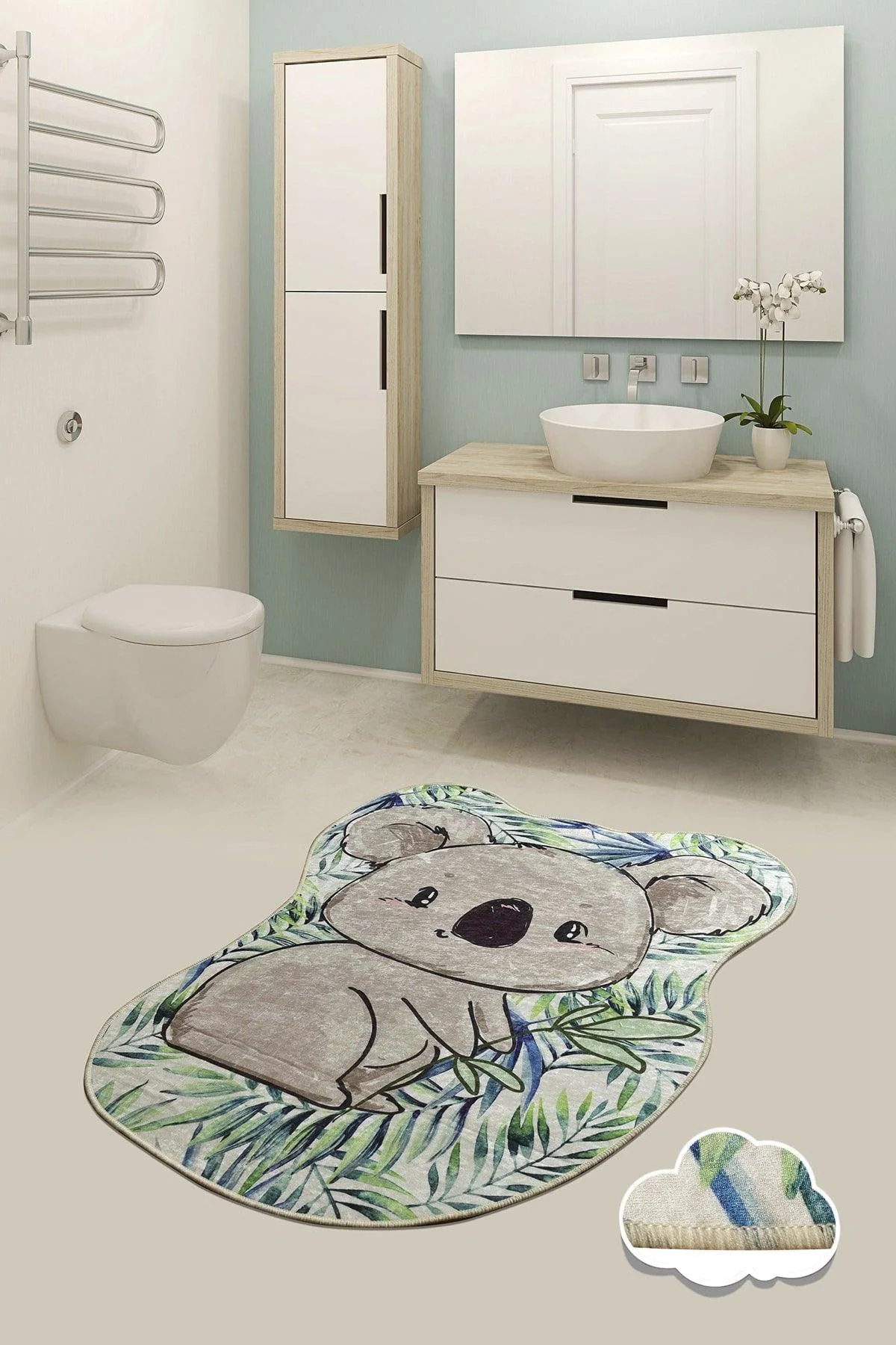 Koala-shaped soft bathroom mat with anti-slip backing