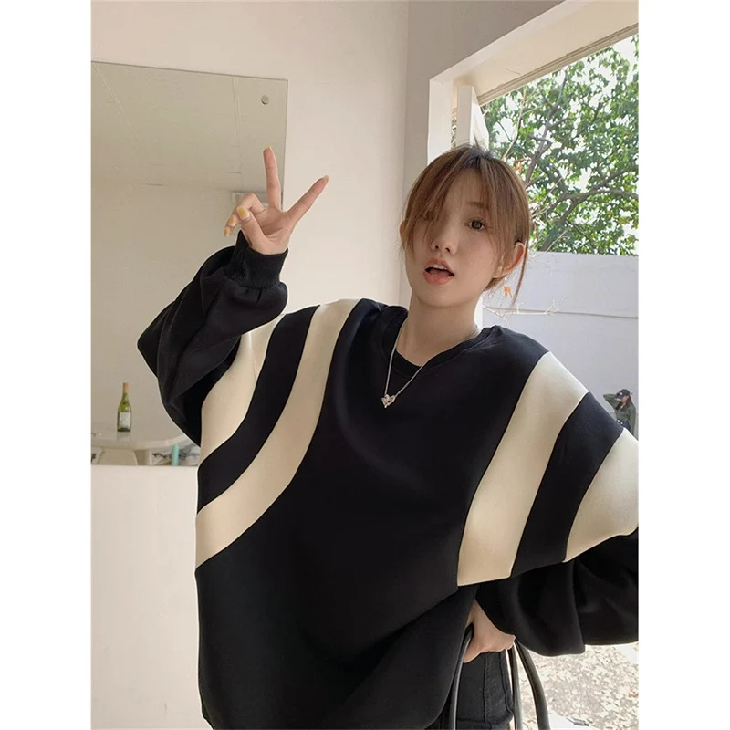 Korean Style Contrast Stitching Oversized Women's Sweater