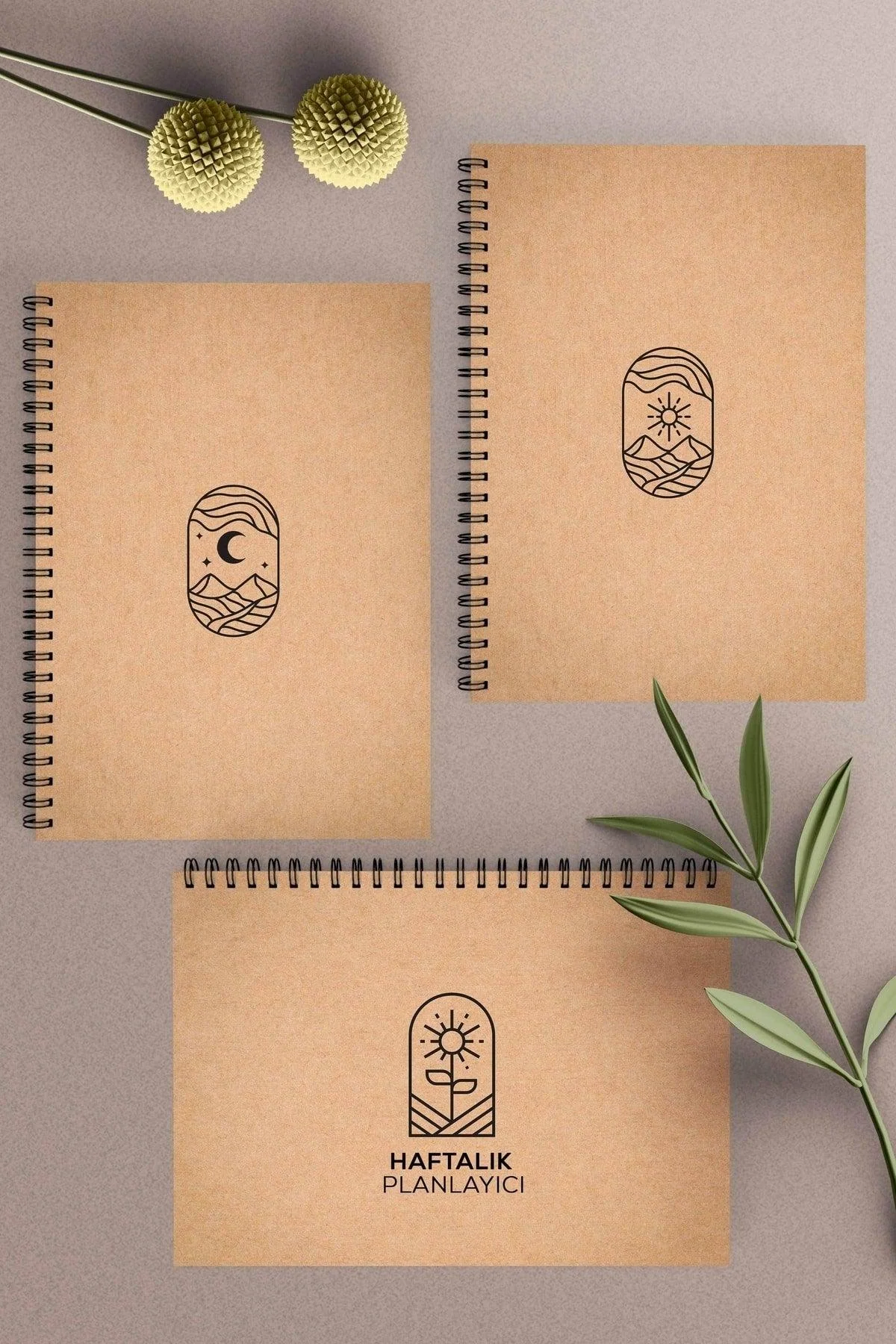 Kraft Notebook Set with Weekly Planner – 2 Unlined Notebooks + Planner