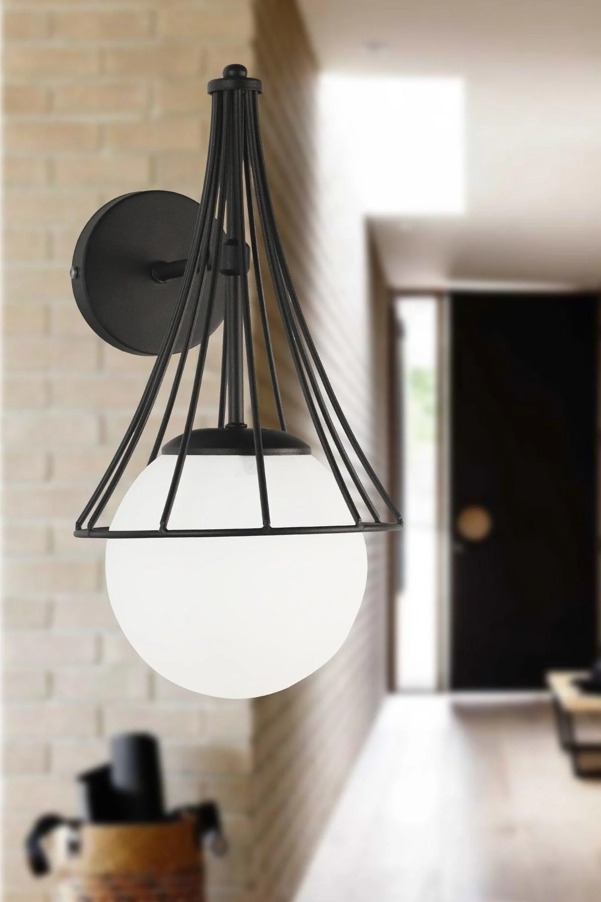 Black and white glass wall sconce with metal base, 35 cm diameter