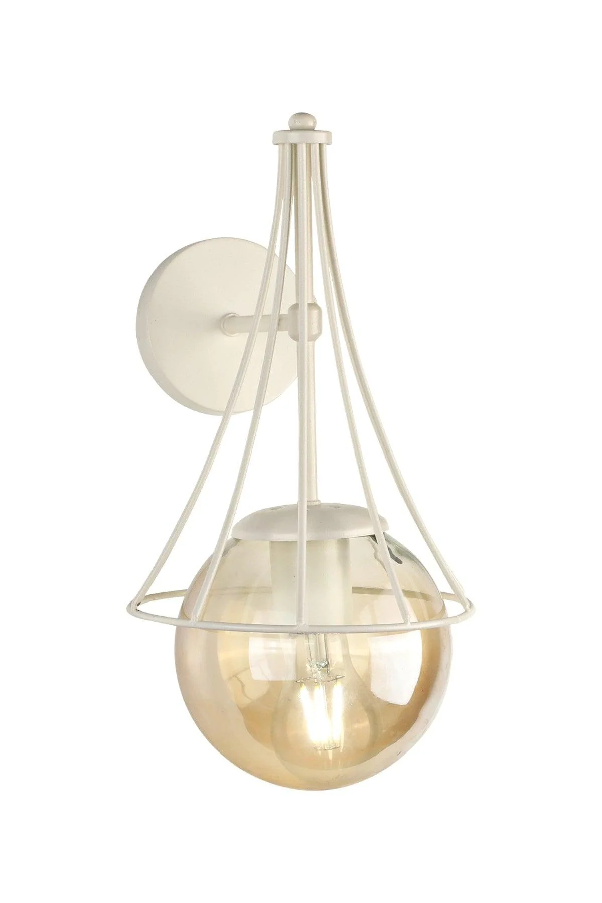 White globe glass wall sconce with metallic finish 35cm diameter