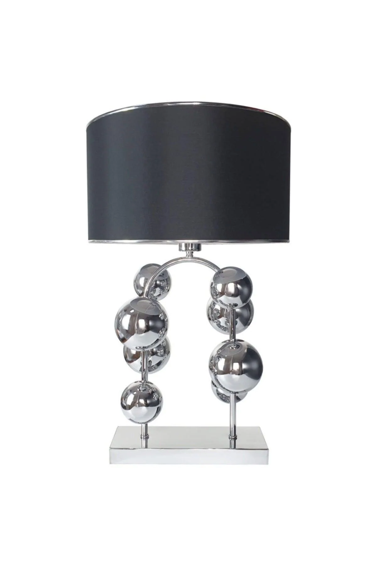 Chrome ball pendant lampshade with black fabric diffuser, 62cm tall