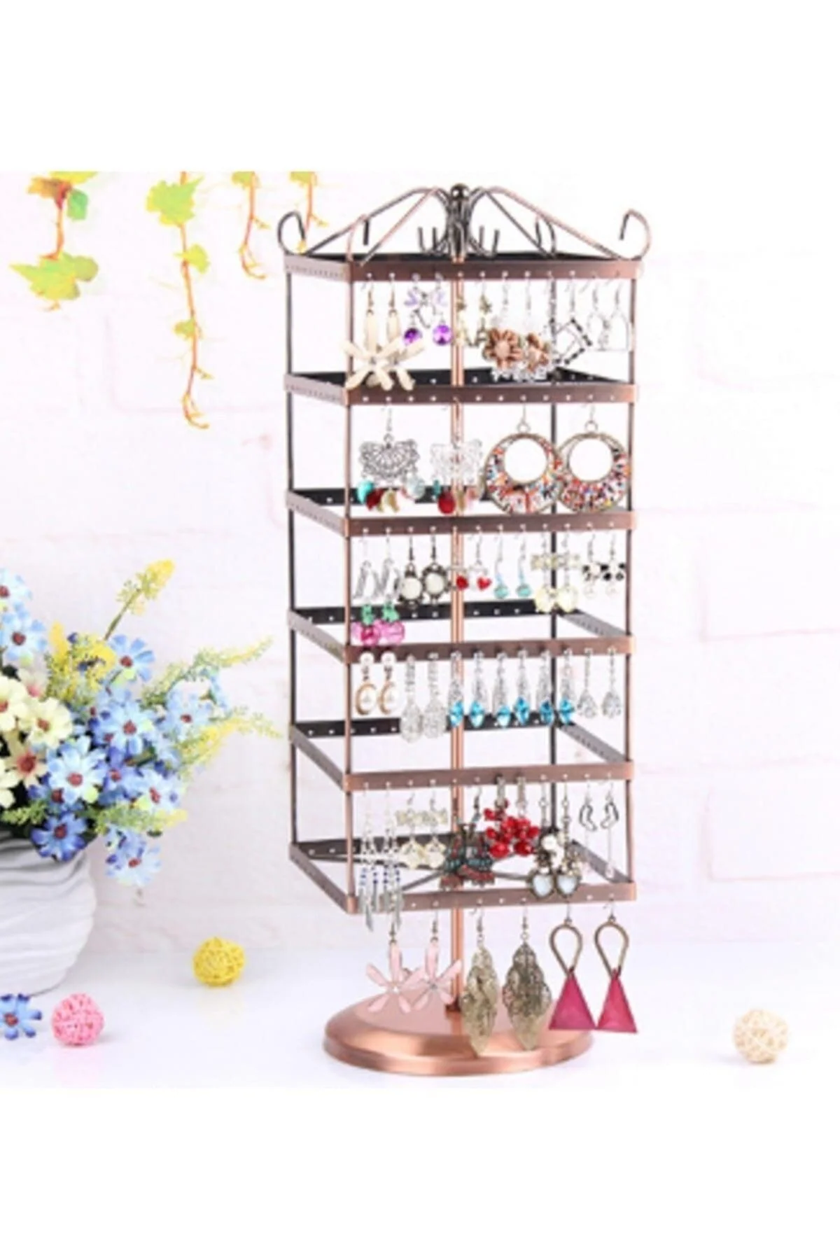 Large Square Metal Earring Stand with 288 Holes, 48 cm - Organizer for Jewelry Display