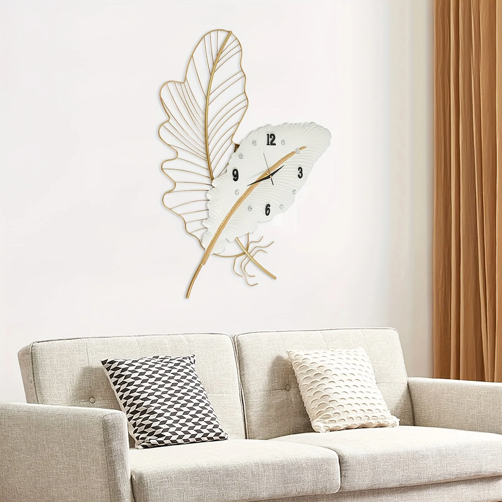 Large feather-shaped decorative wall clock for home or office
