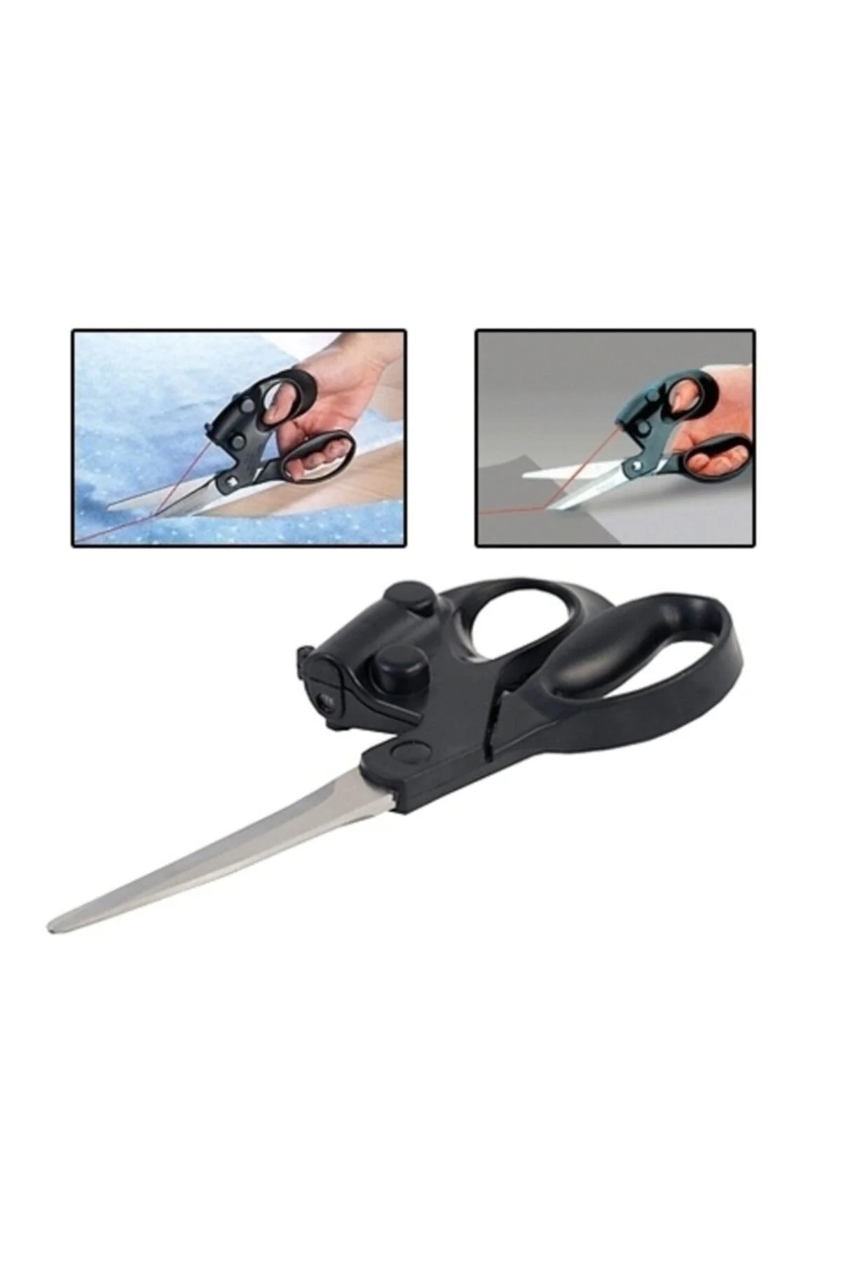 Laser line scissors with built-in cutting guide