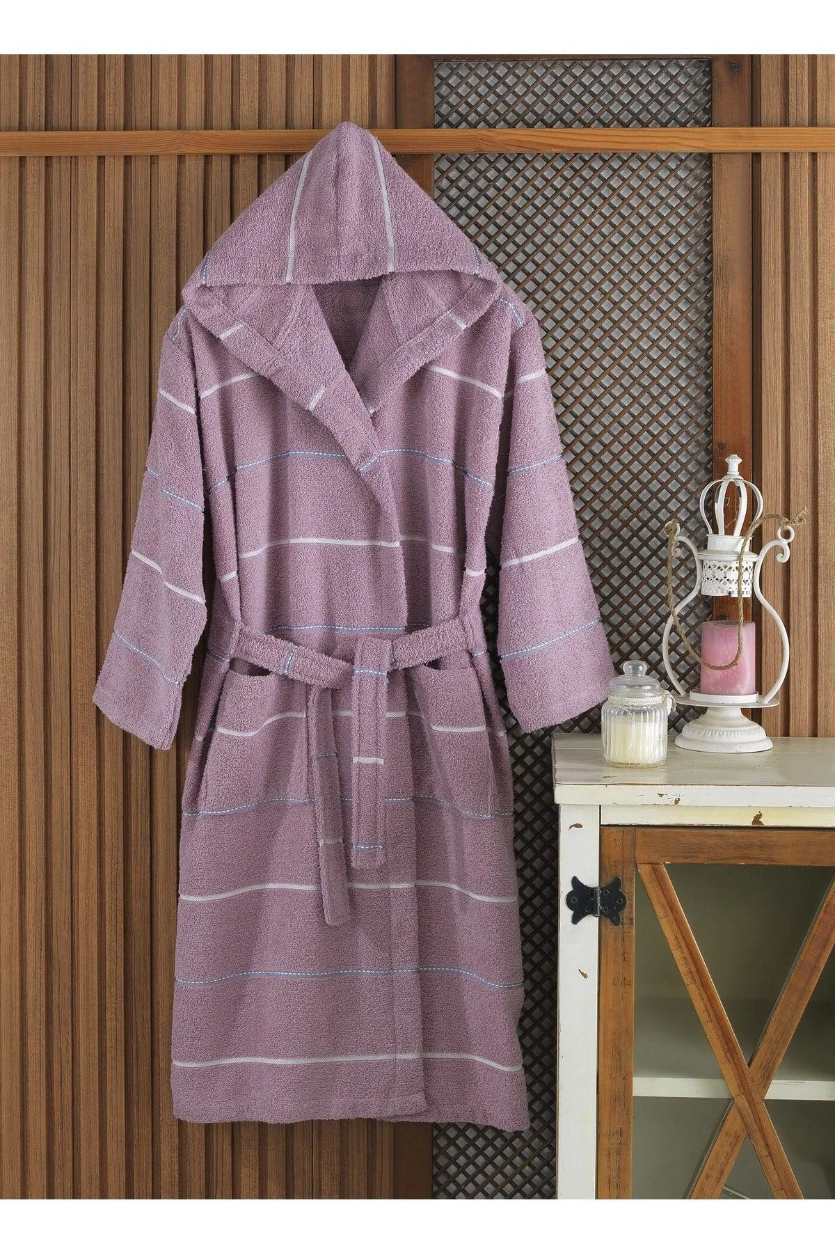 Lavender Cotton Hooded Bathrobe