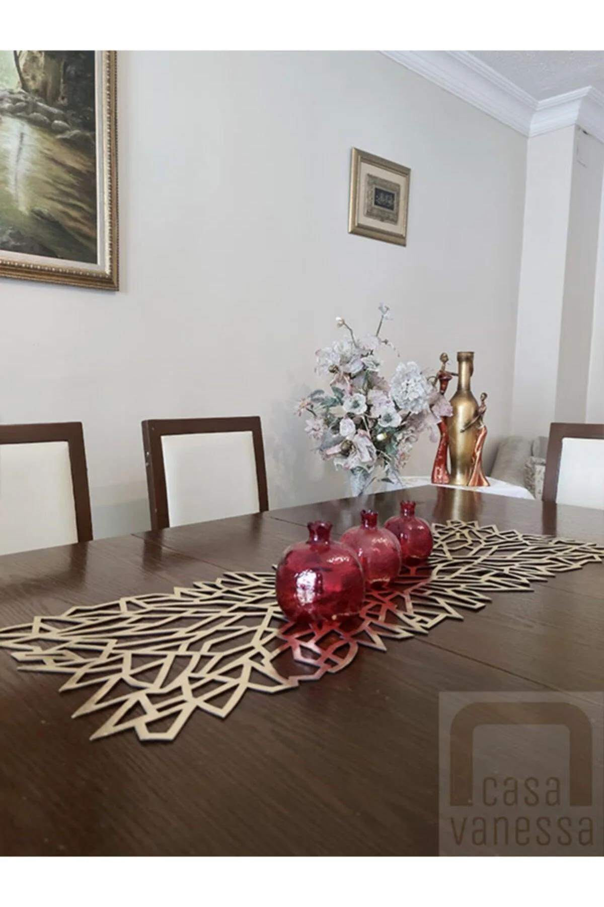 Gold faux leather table runner 33 x 100 cm stylish home décor