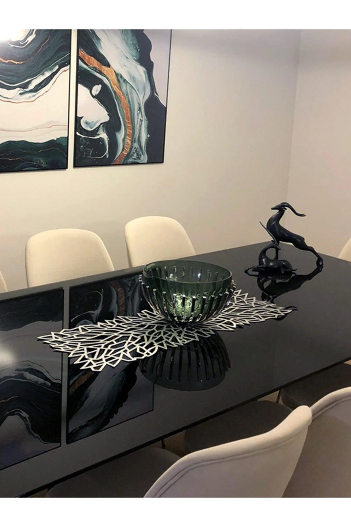 Artificial leather table runner in silver 33 x 100 cm