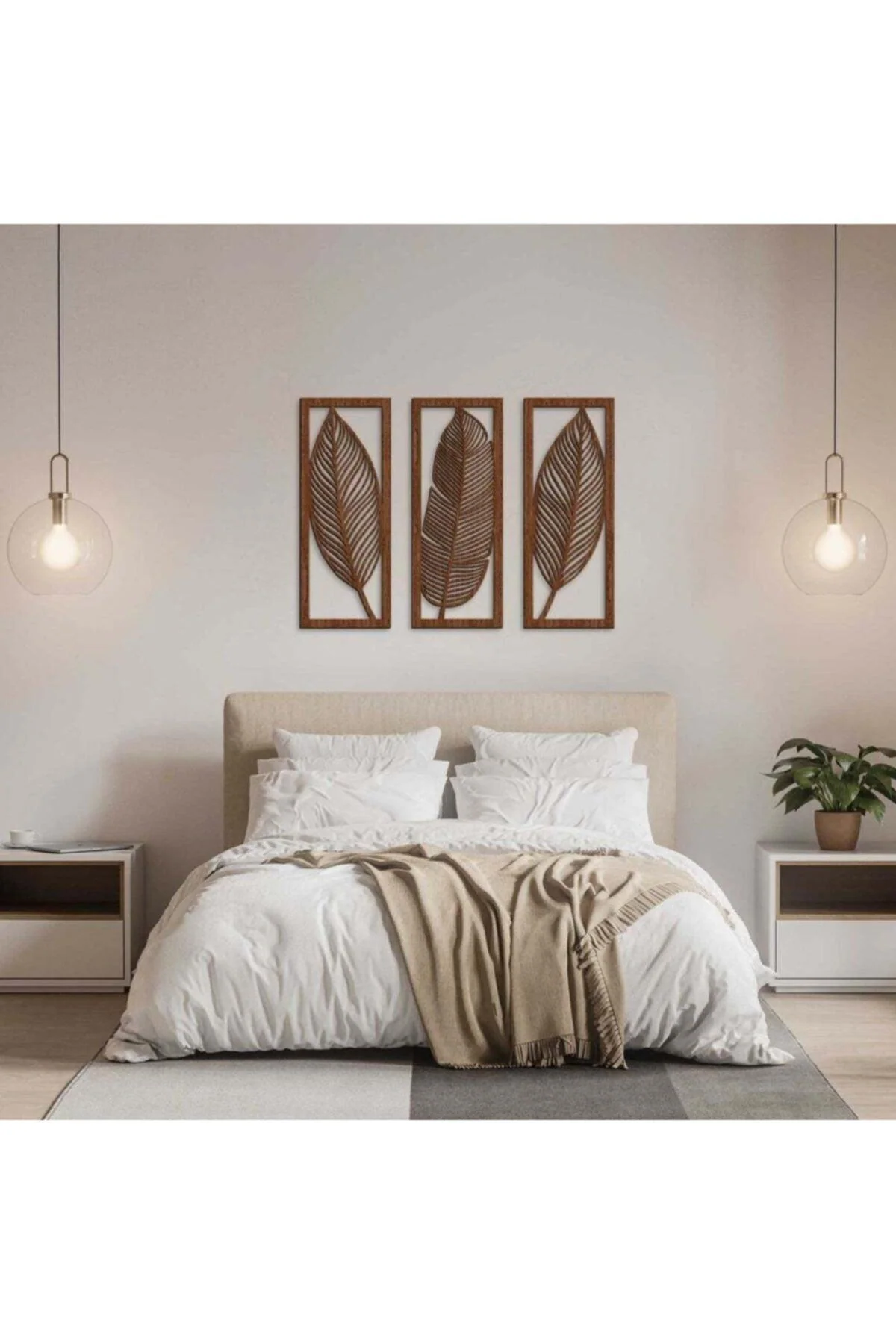 Set of 2 Leaf Patterned Wall Decor Panels MDF 32x68cm or 52x203cm