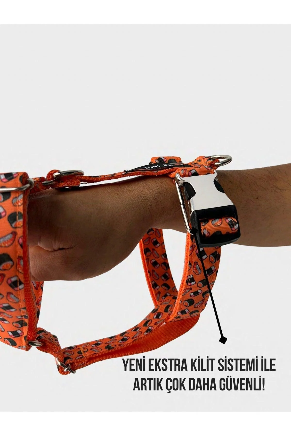 Sushi-themed dog leash set with secure lock and metal hardware