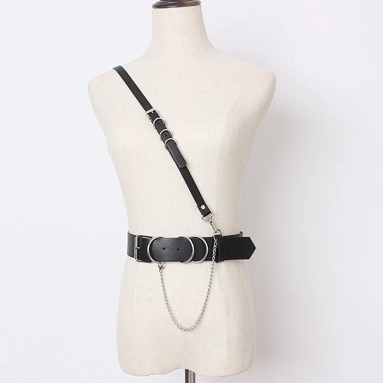 Leather Chain Belt with Detachable Strap